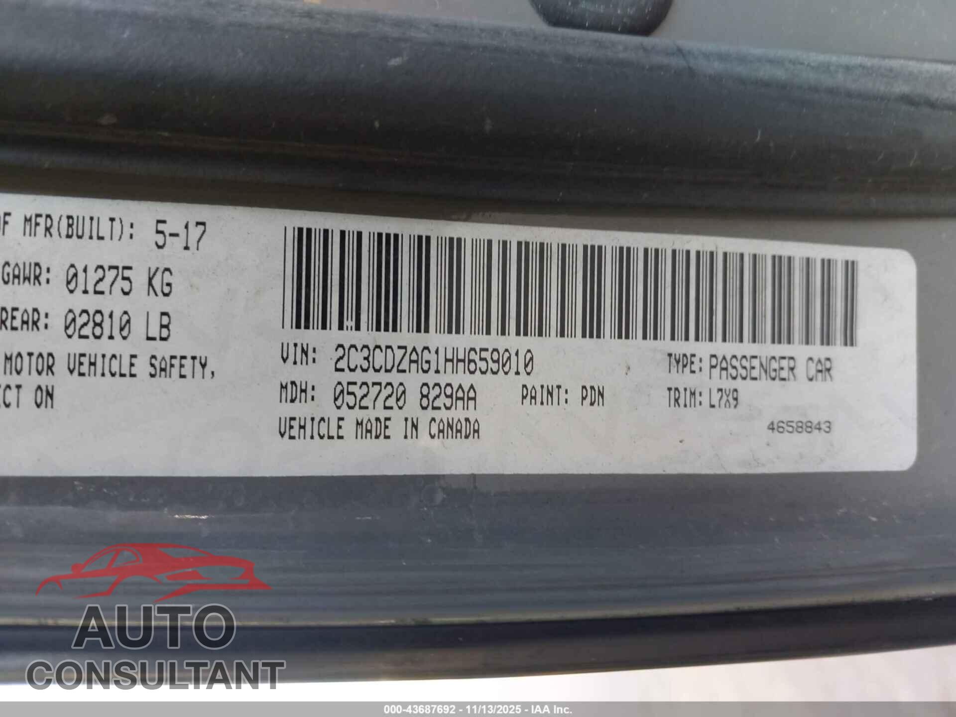 DODGE CHALLENGER 2017 - 2C3CDZAG1HH659010