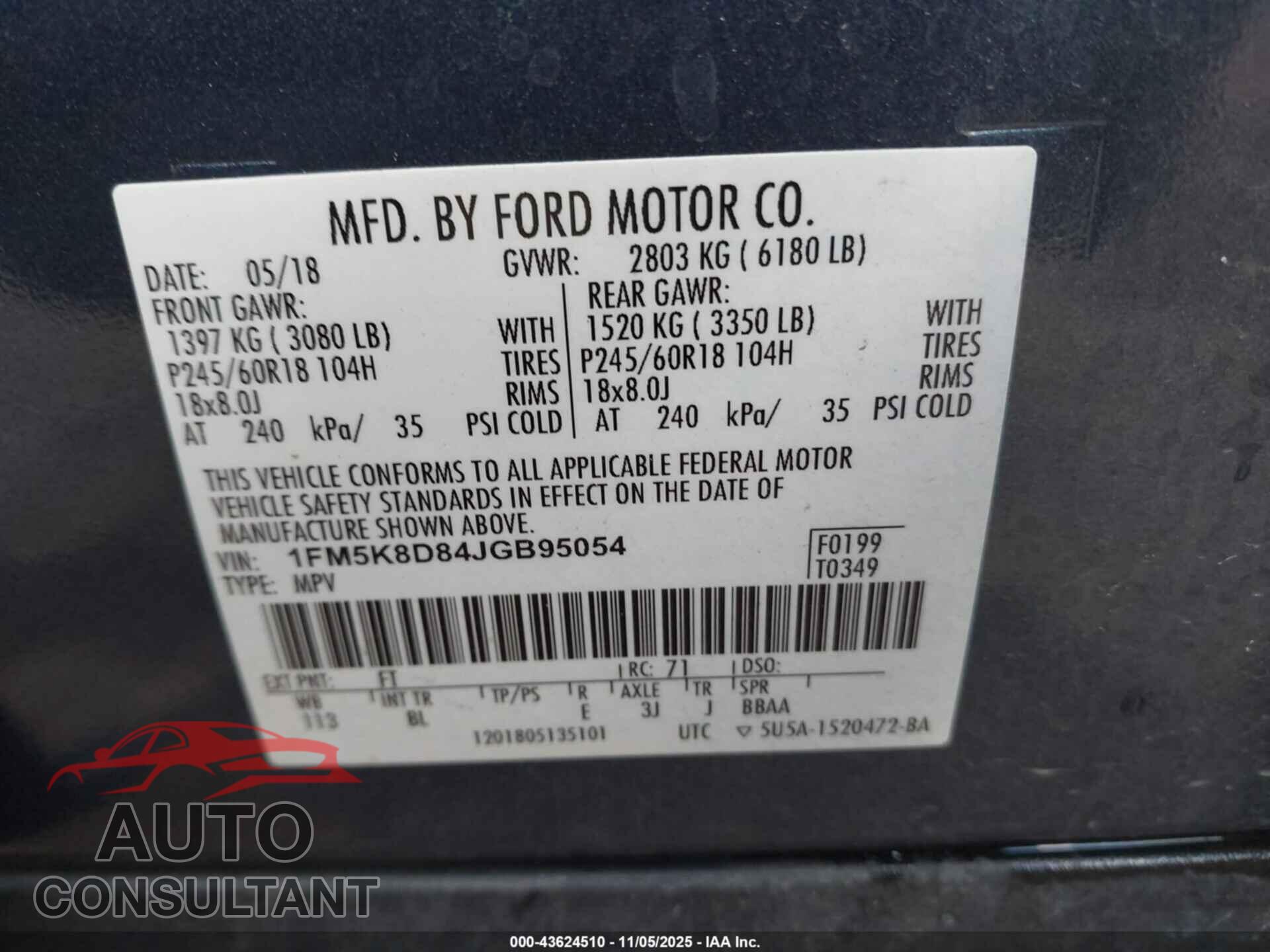 FORD EXPLORER 2018 - 1FM5K8D84JGB95054