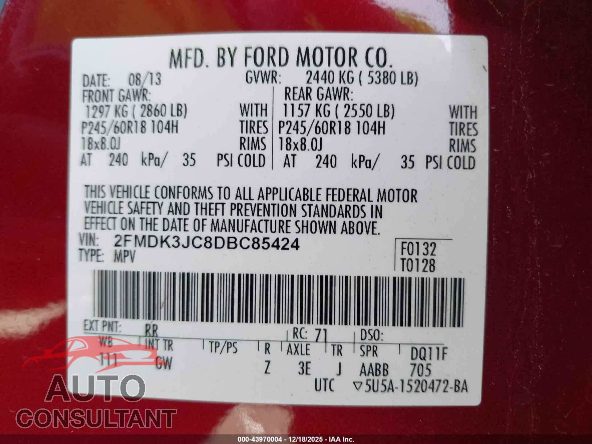 FORD EDGE 2013 - 2FMDK3JC8DBC85424