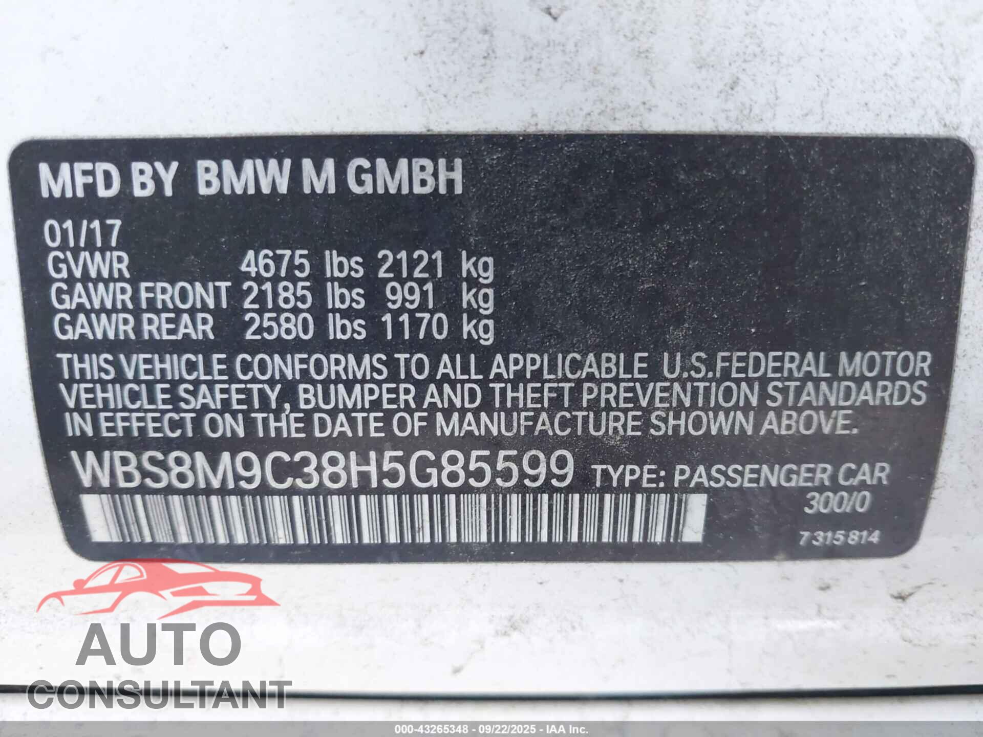 BMW M3 2017 - WBS8M9C38H5G85599