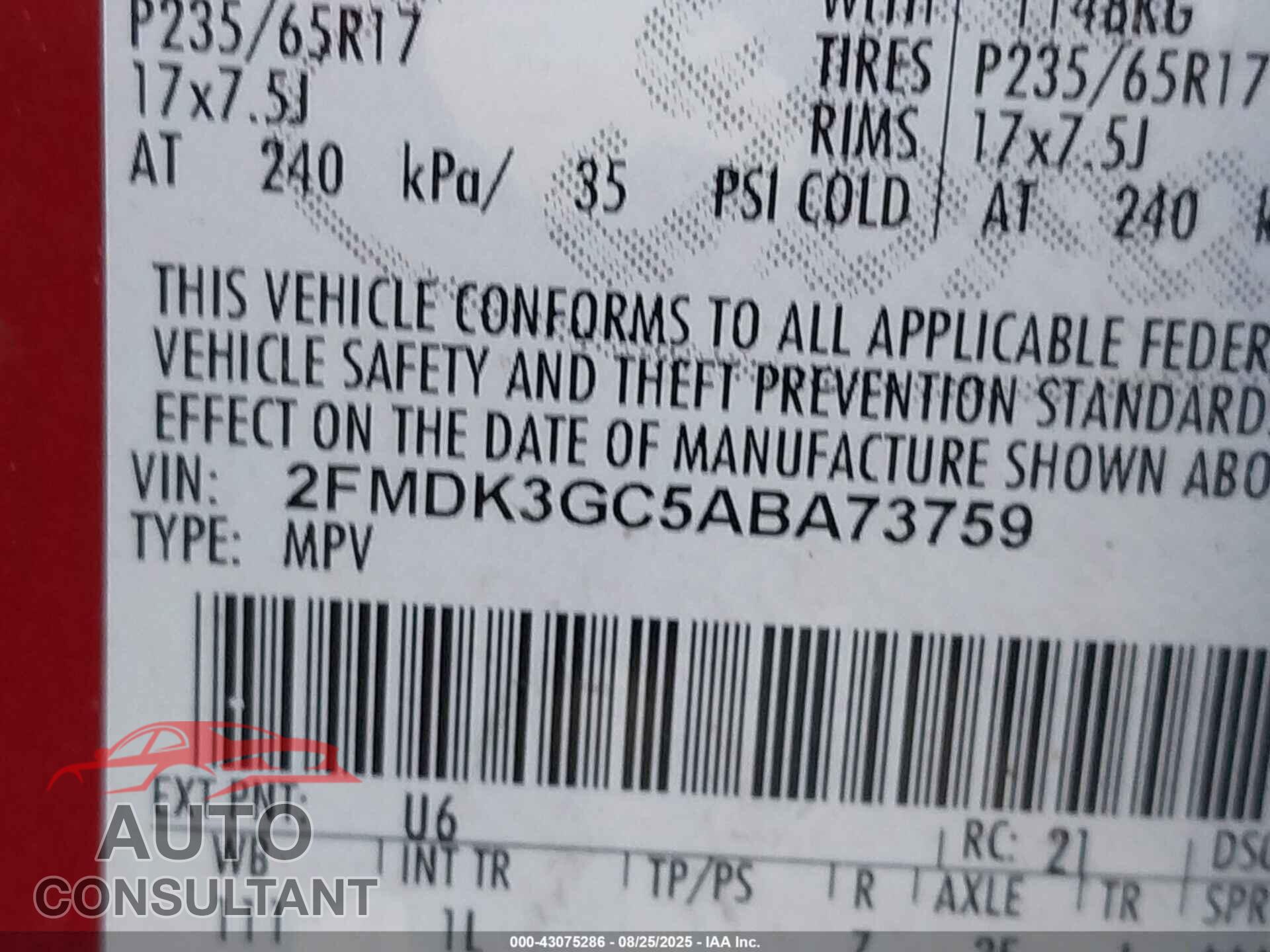 FORD EDGE 2010 - 2FMDK3GC5ABA73759