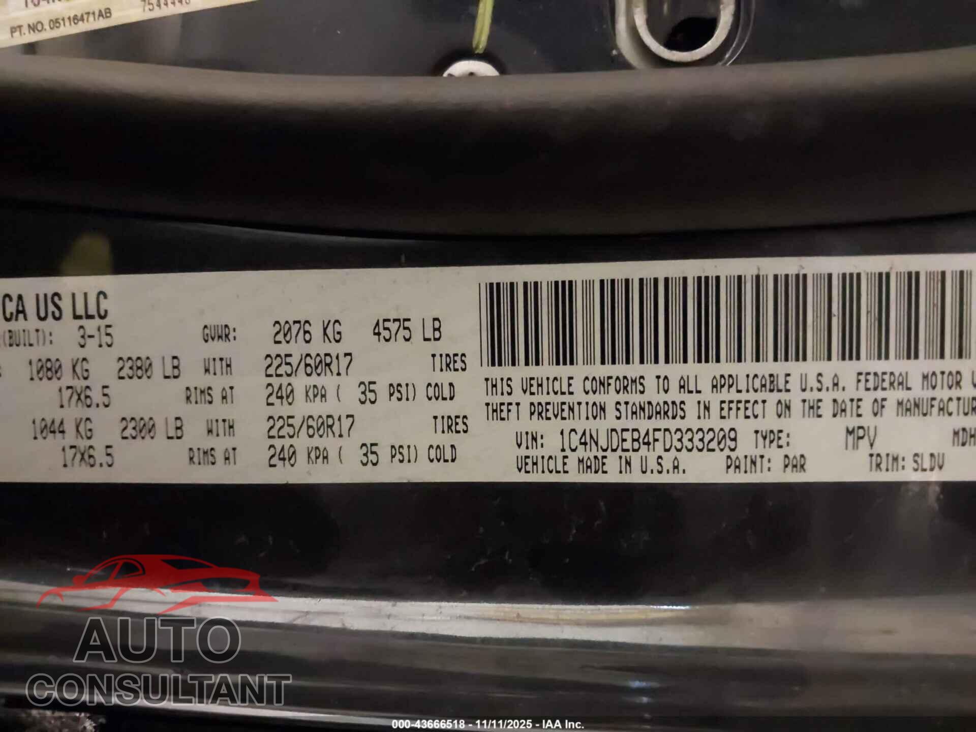 JEEP COMPASS 2015 - 1C4NJDEB4FD333209