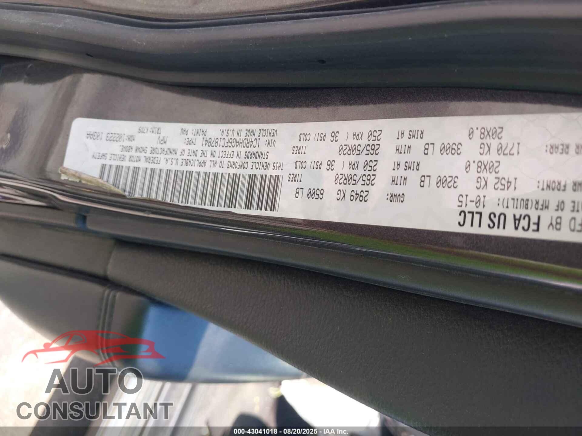 DODGE DURANGO 2015 - 1C4RDHAG6FC187841