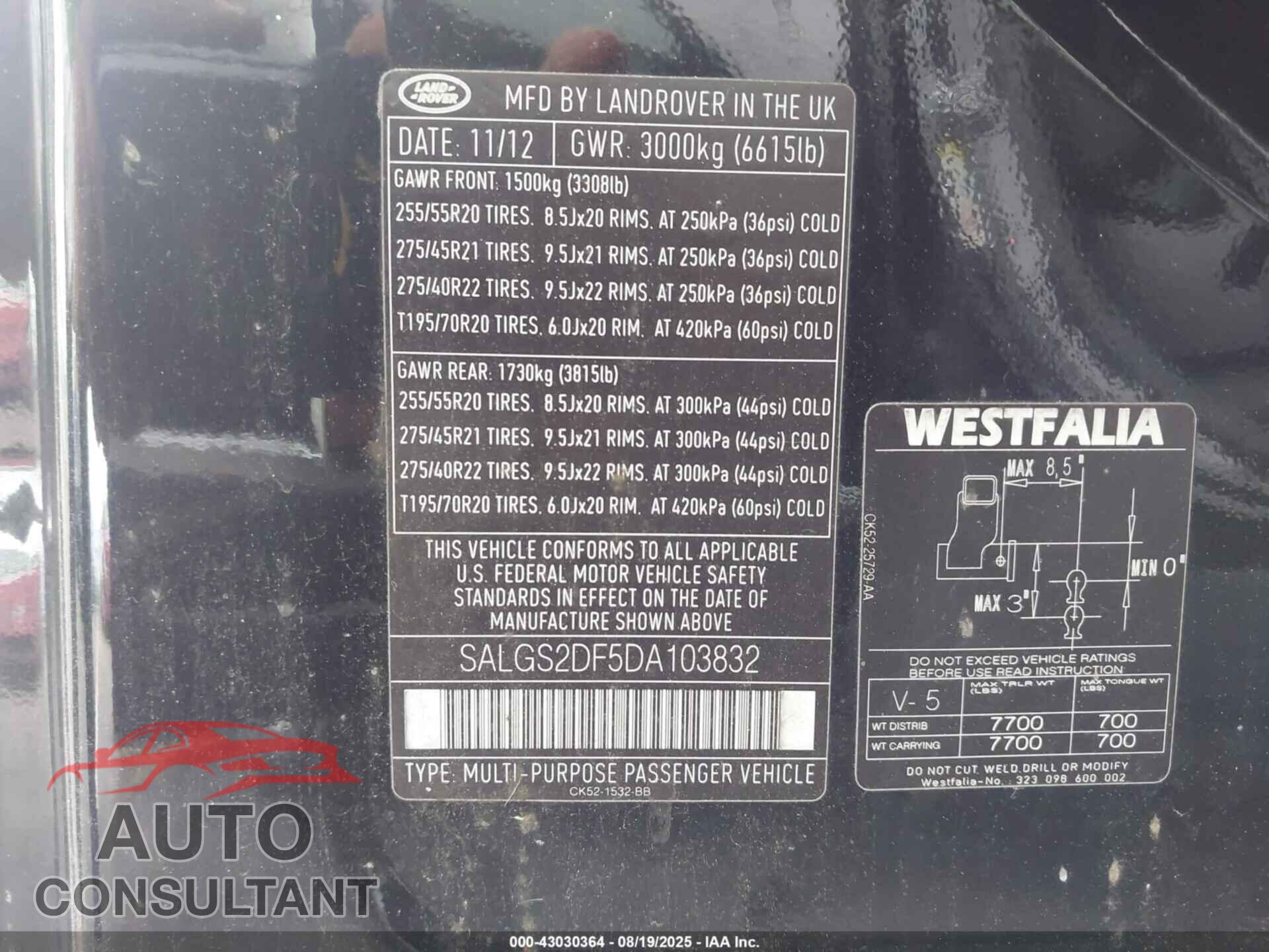 LAND ROVER RANGE ROVER 2013 - SALGS2DF5DA103832