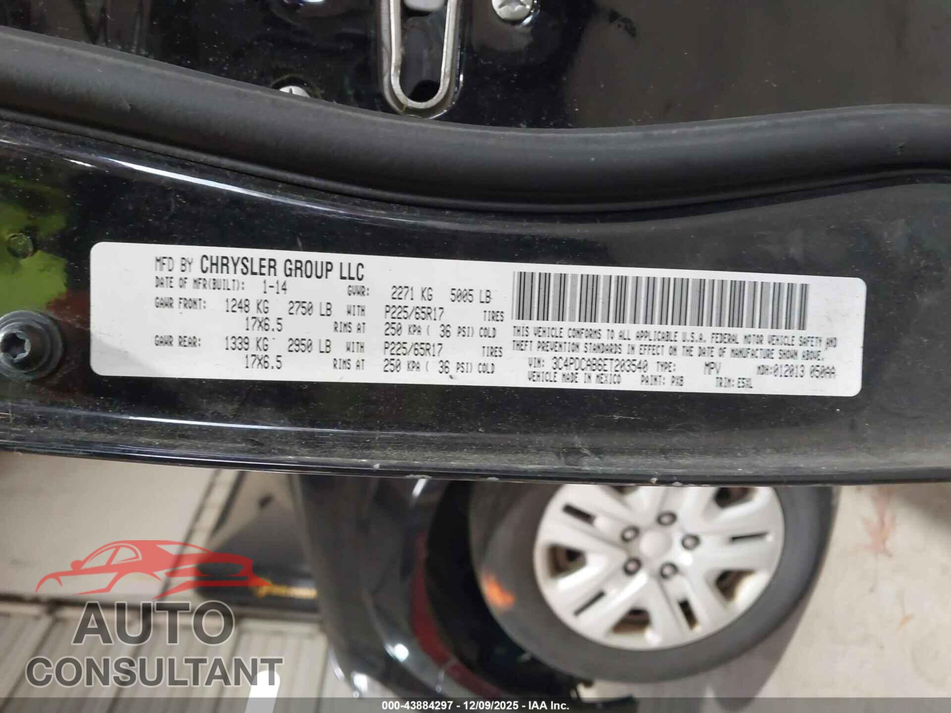 DODGE JOURNEY 2014 - 3C4PDCAB6ET203540