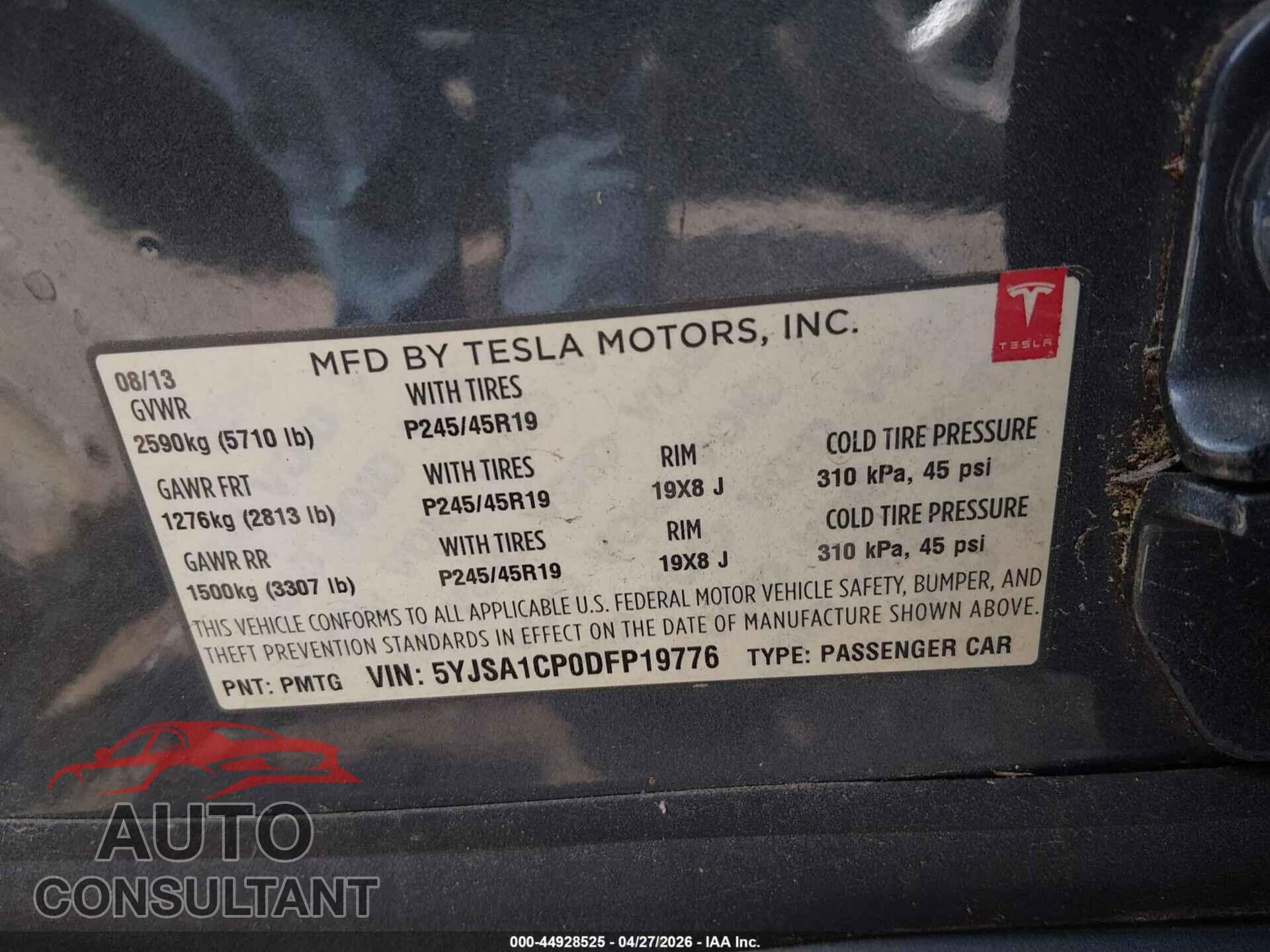 TESLA MODEL S 2013 - 5YJSA1CP0DFP19776