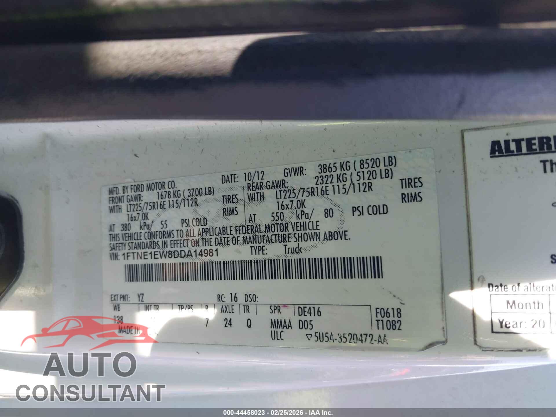 FORD E-150 2013 - 1FTNE1EW8DDA14981