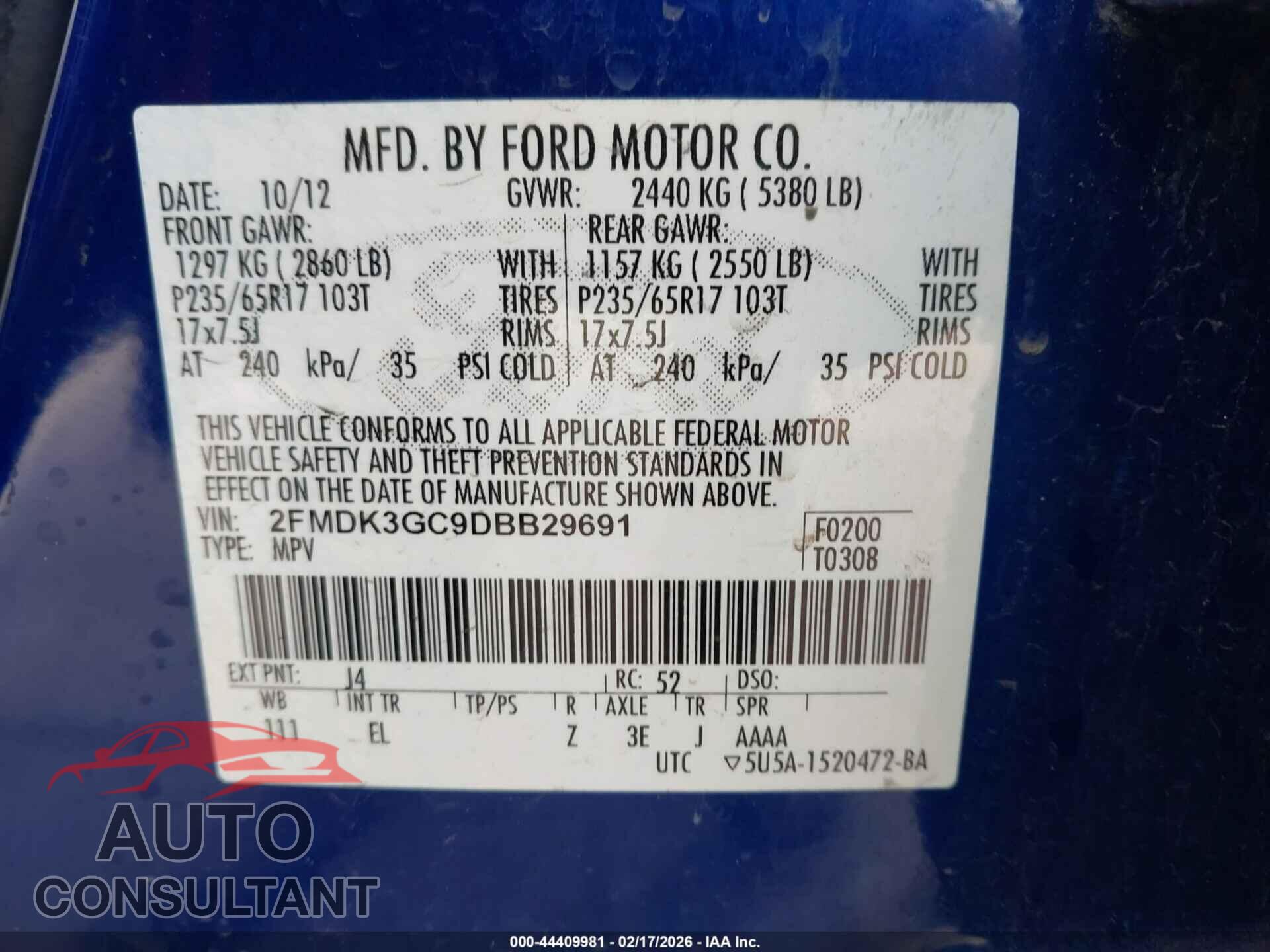 FORD EDGE 2013 - 2FMDK3GC9DBB29691