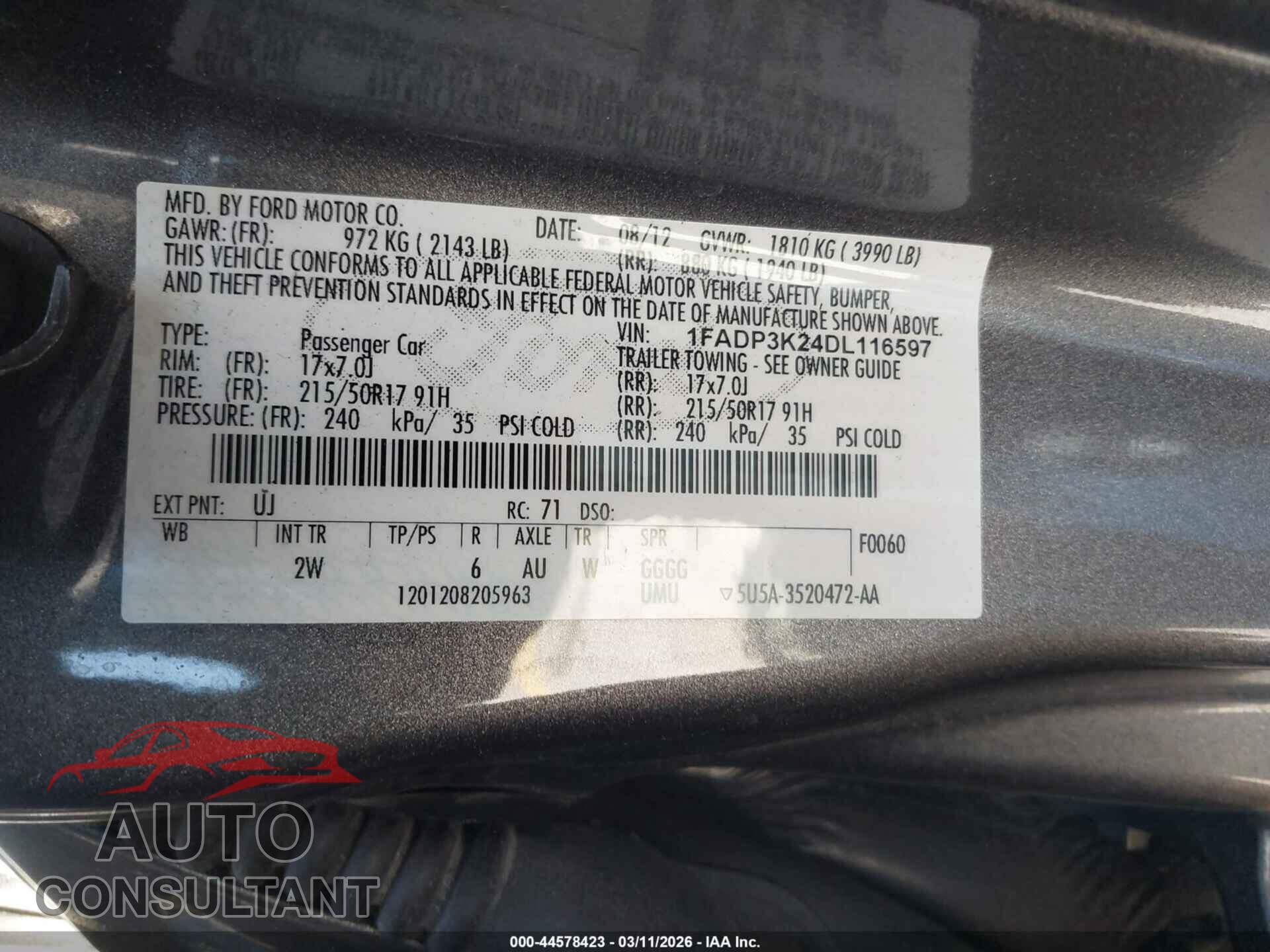 FORD FOCUS 2013 - 1FADP3K24DL116597