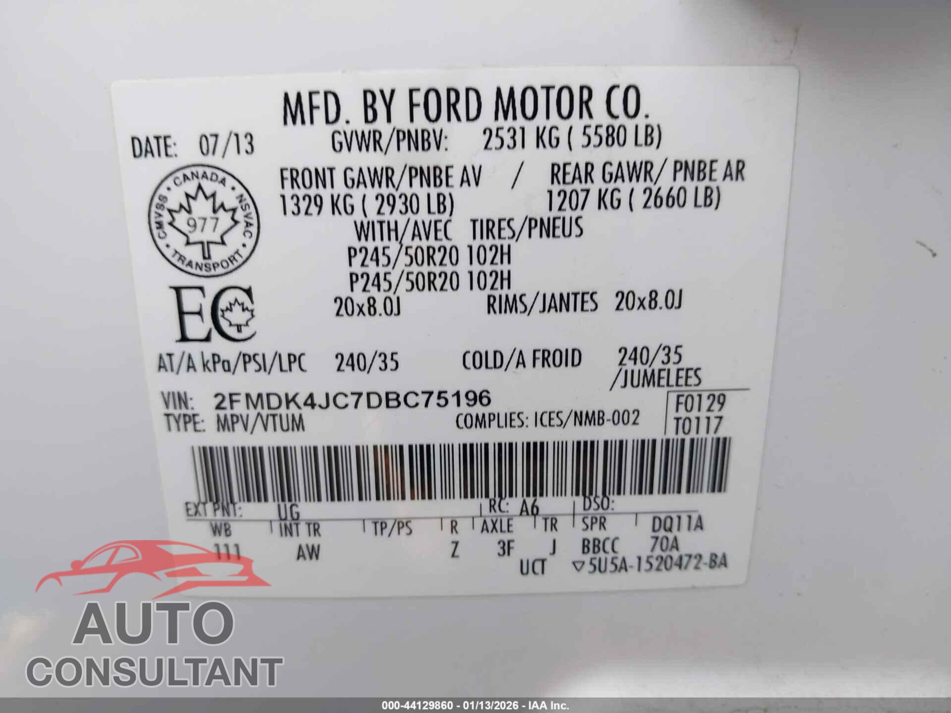 FORD EDGE 2013 - 2FMDK4JC7DBC75196