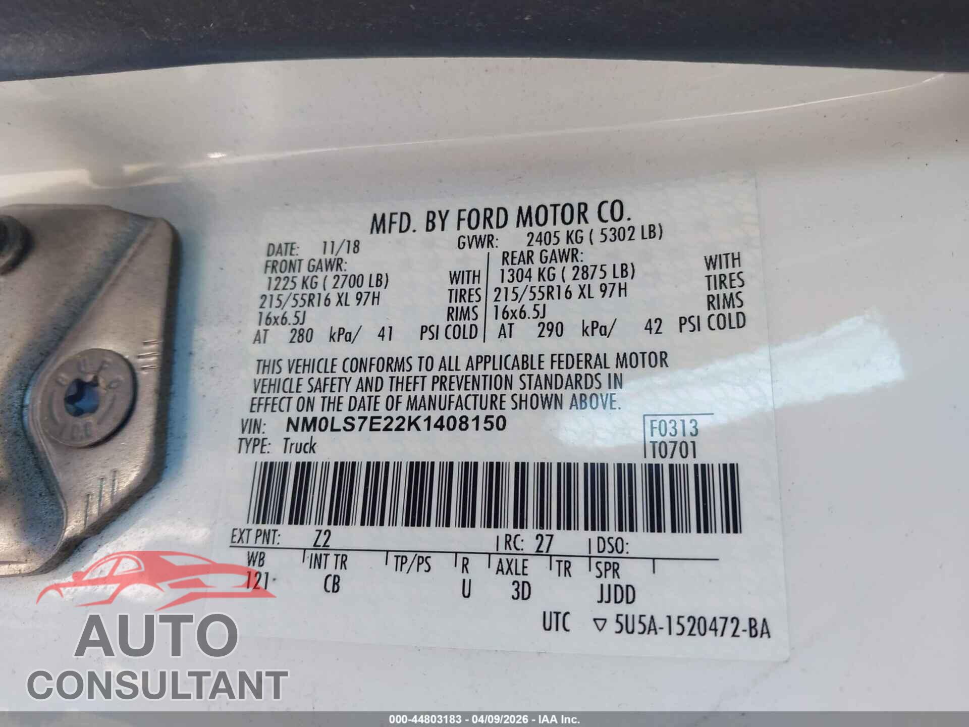 FORD TRANSIT CONNECT 2019 - NM0LS7E22K1408150