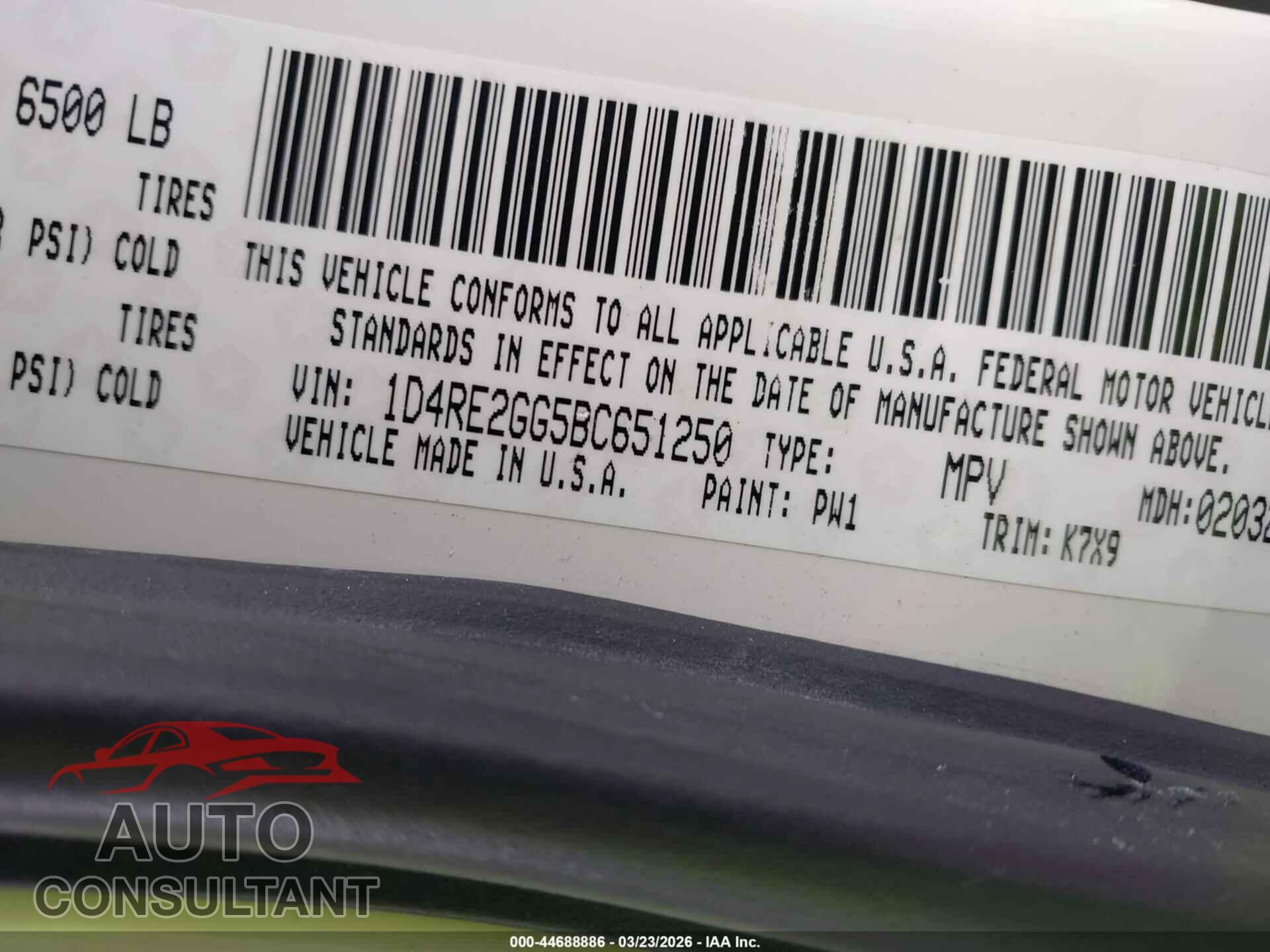 DODGE DURANGO 2011 - 1D4RE2GG5BC651250