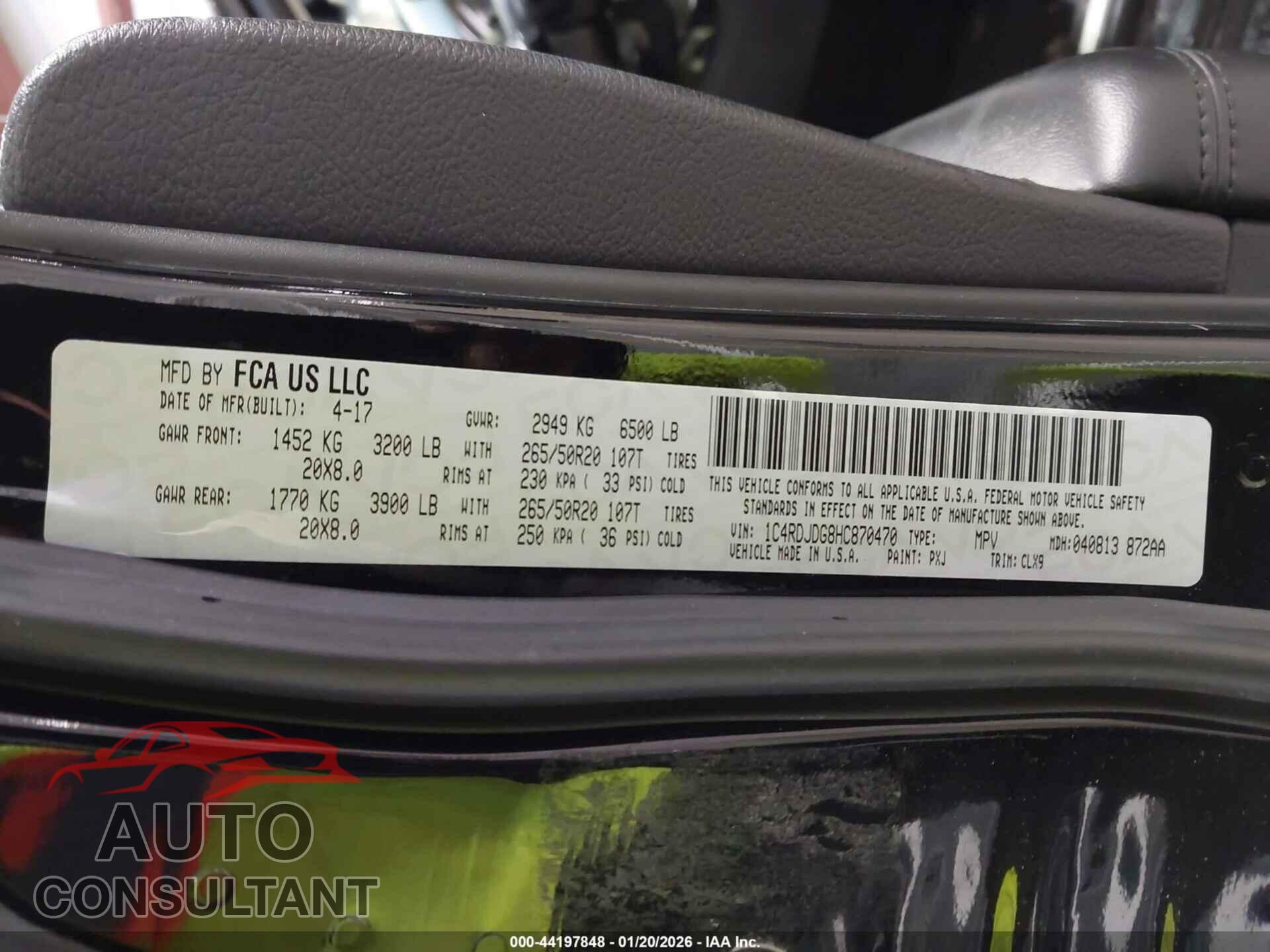 DODGE DURANGO 2017 - 1C4RDJDG8HC870470