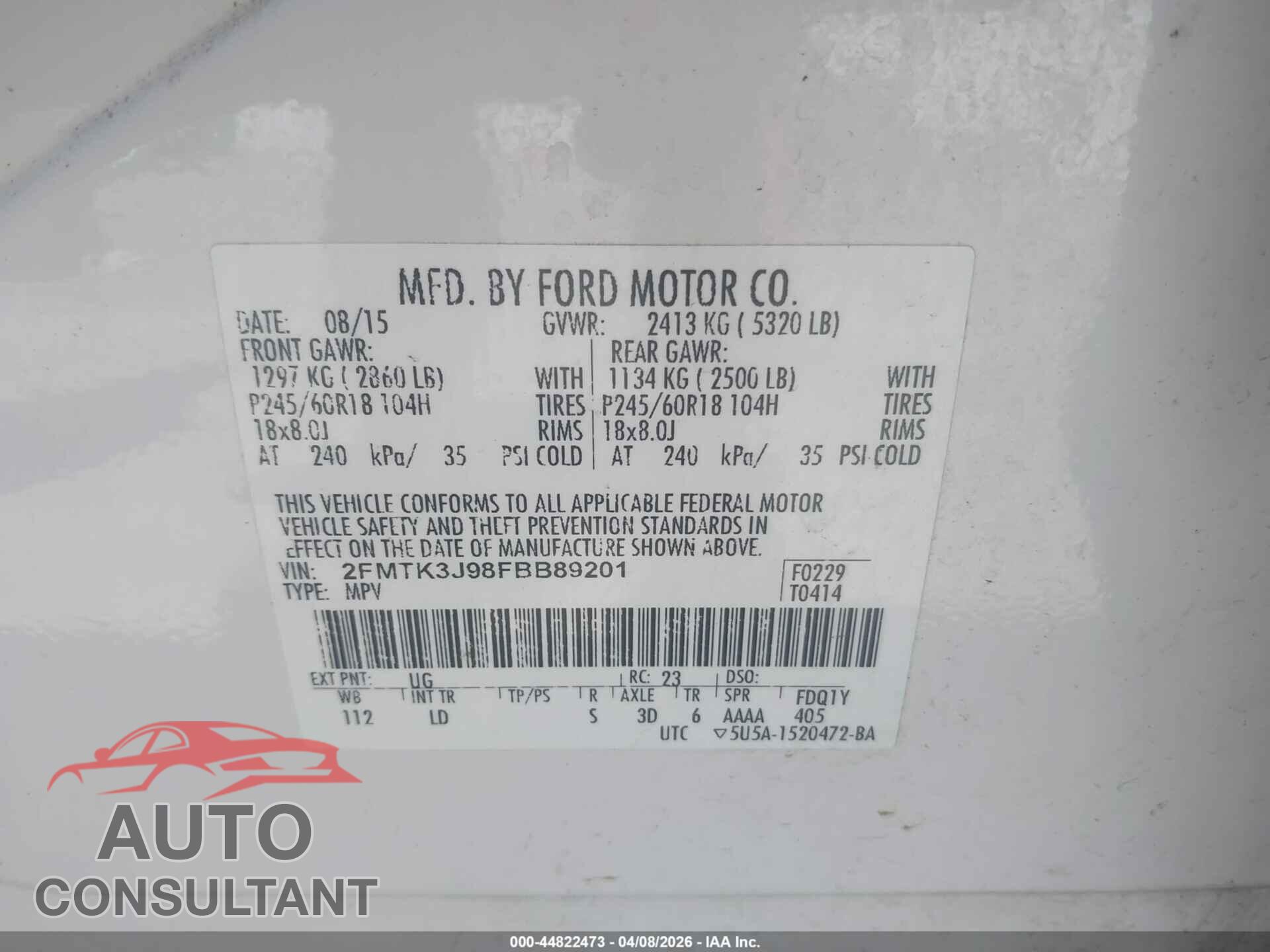FORD EDGE 2015 - 2FMTK3J98FBB89201