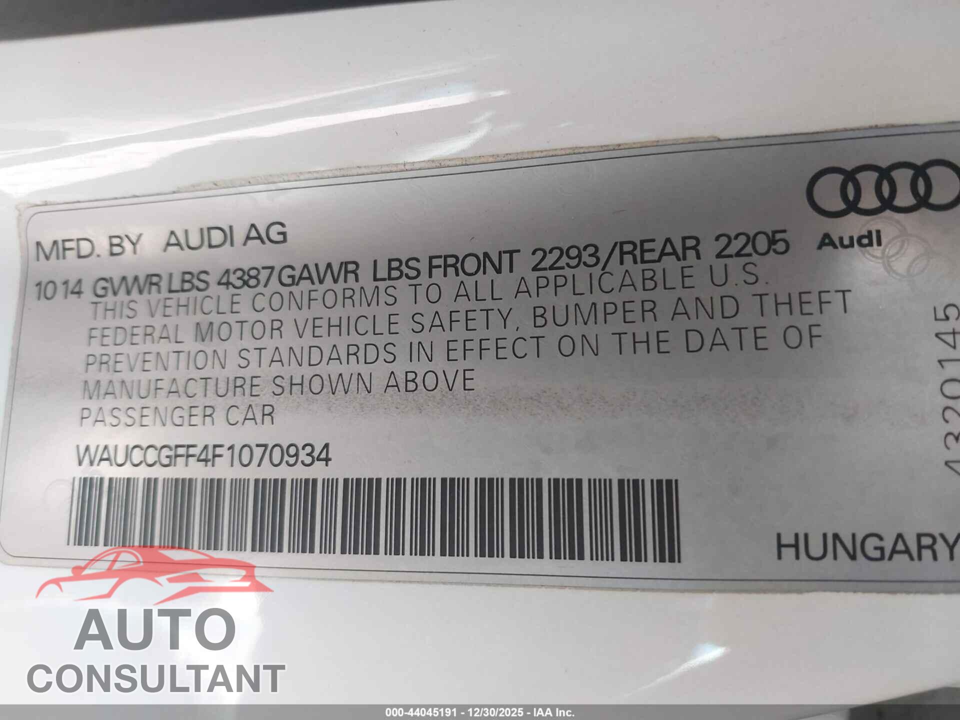 AUDI A3 2015 - WAUCCGFF4F1070934