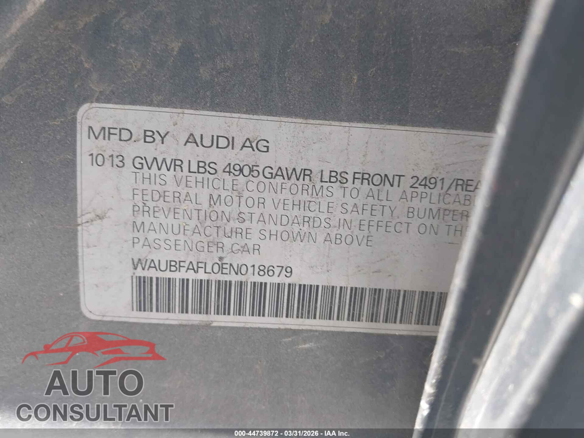 AUDI A4 2014 - WAUBFAFL0EN018679
