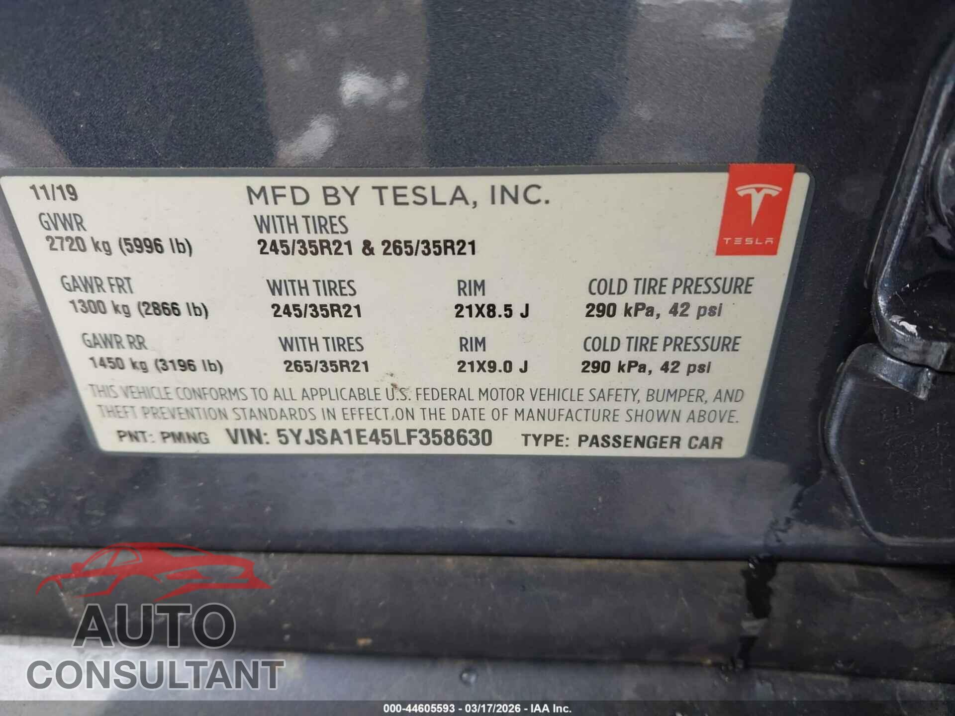 TESLA MODEL S 2020 - 5YJSA1E45LF358630