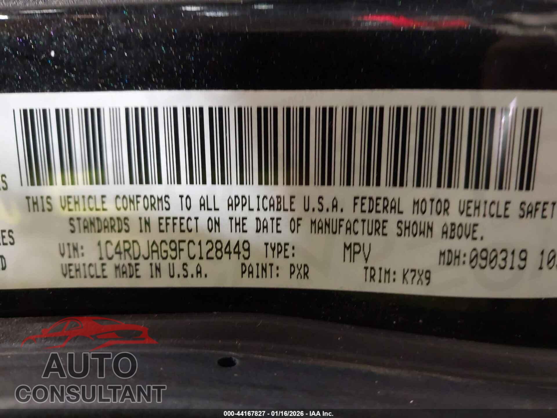 DODGE DURANGO 2015 - 1C4RDJAG9FC128449