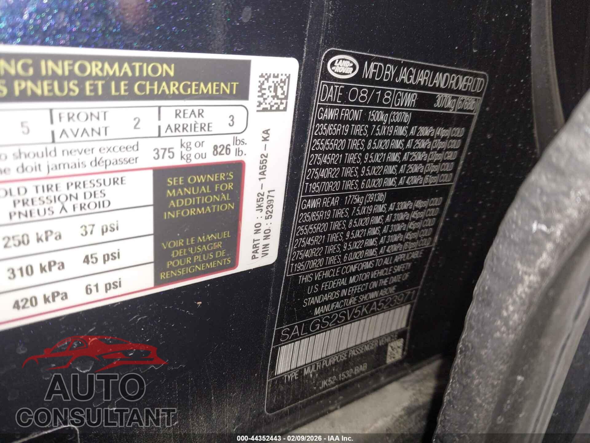 LAND ROVER RANGE ROVER 2019 - SALGS2SV5KA523971
