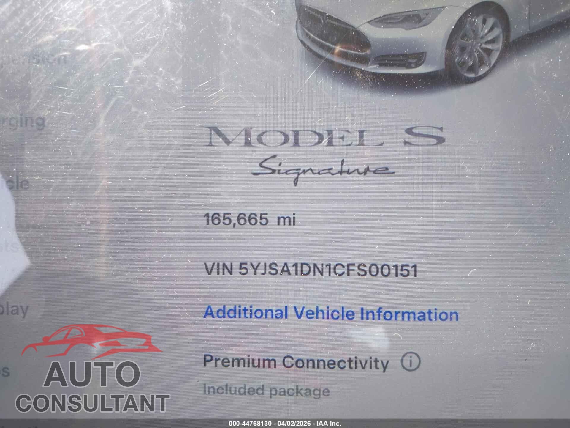 TESLA MODEL S 2012 - 5YJSA1DN1CFS00151