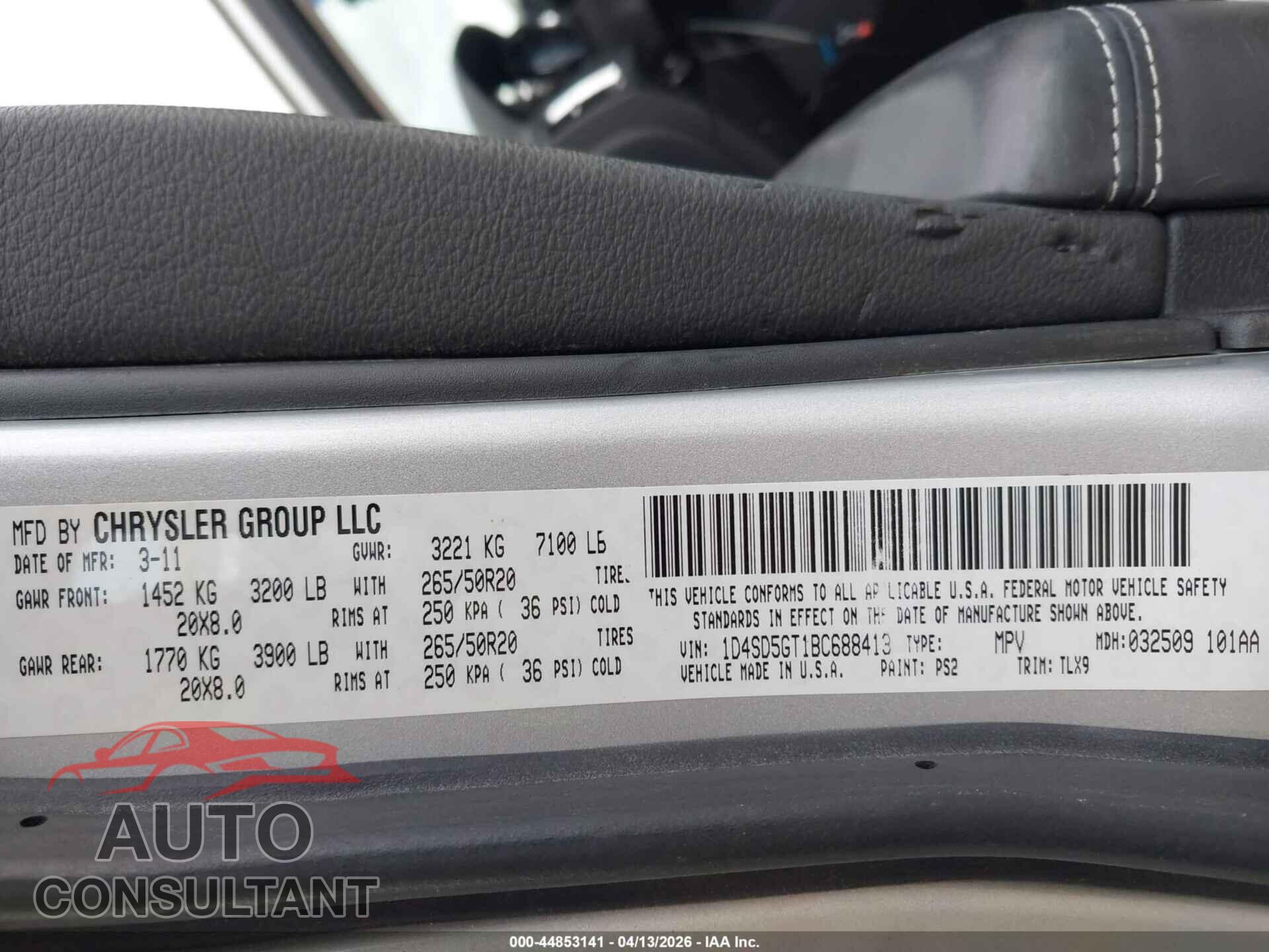 DODGE DURANGO 2011 - 1D4SD5GT1BC688413