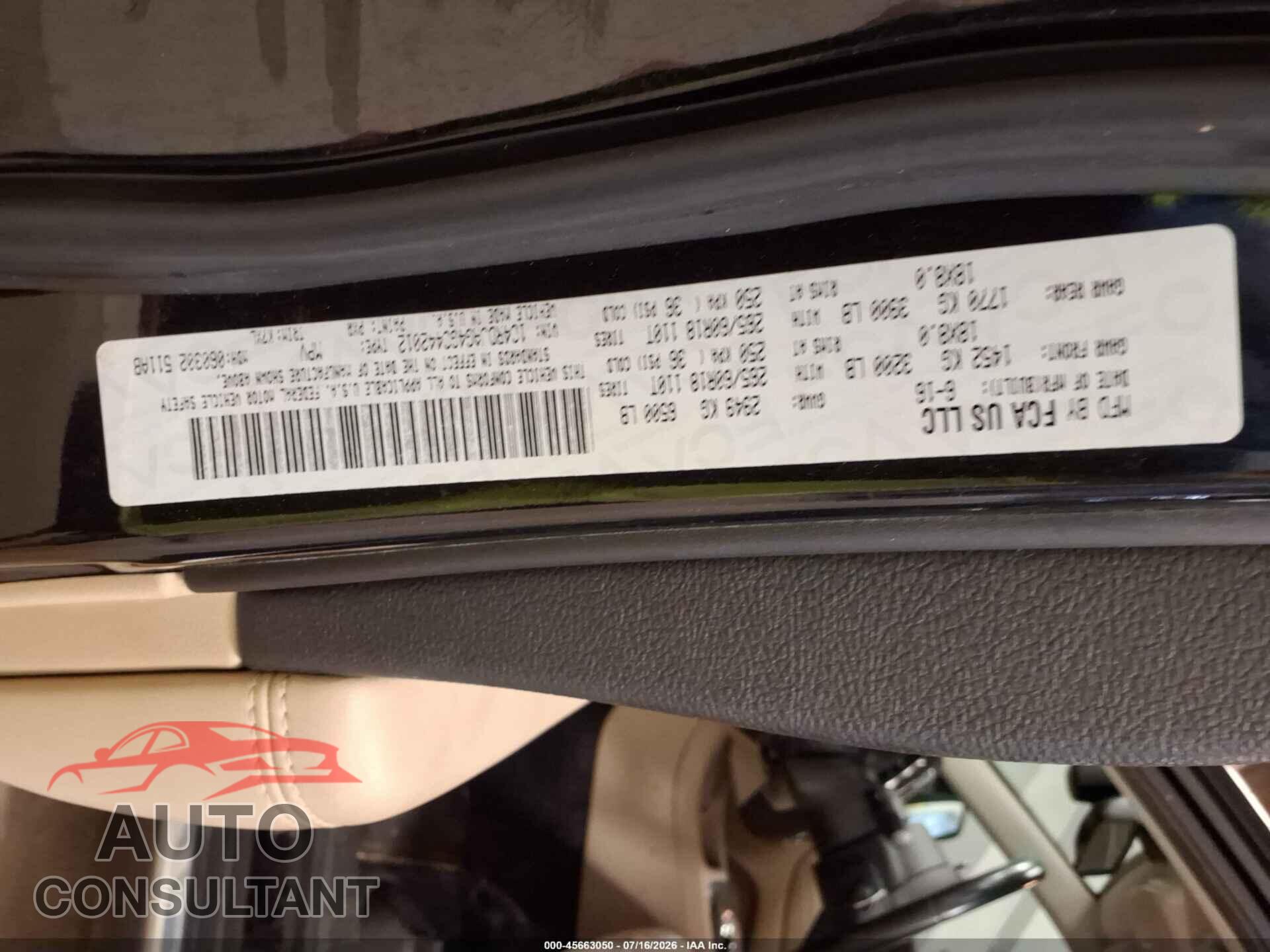 DODGE DURANGO 2016 - 1C4RDJAG4GC442012