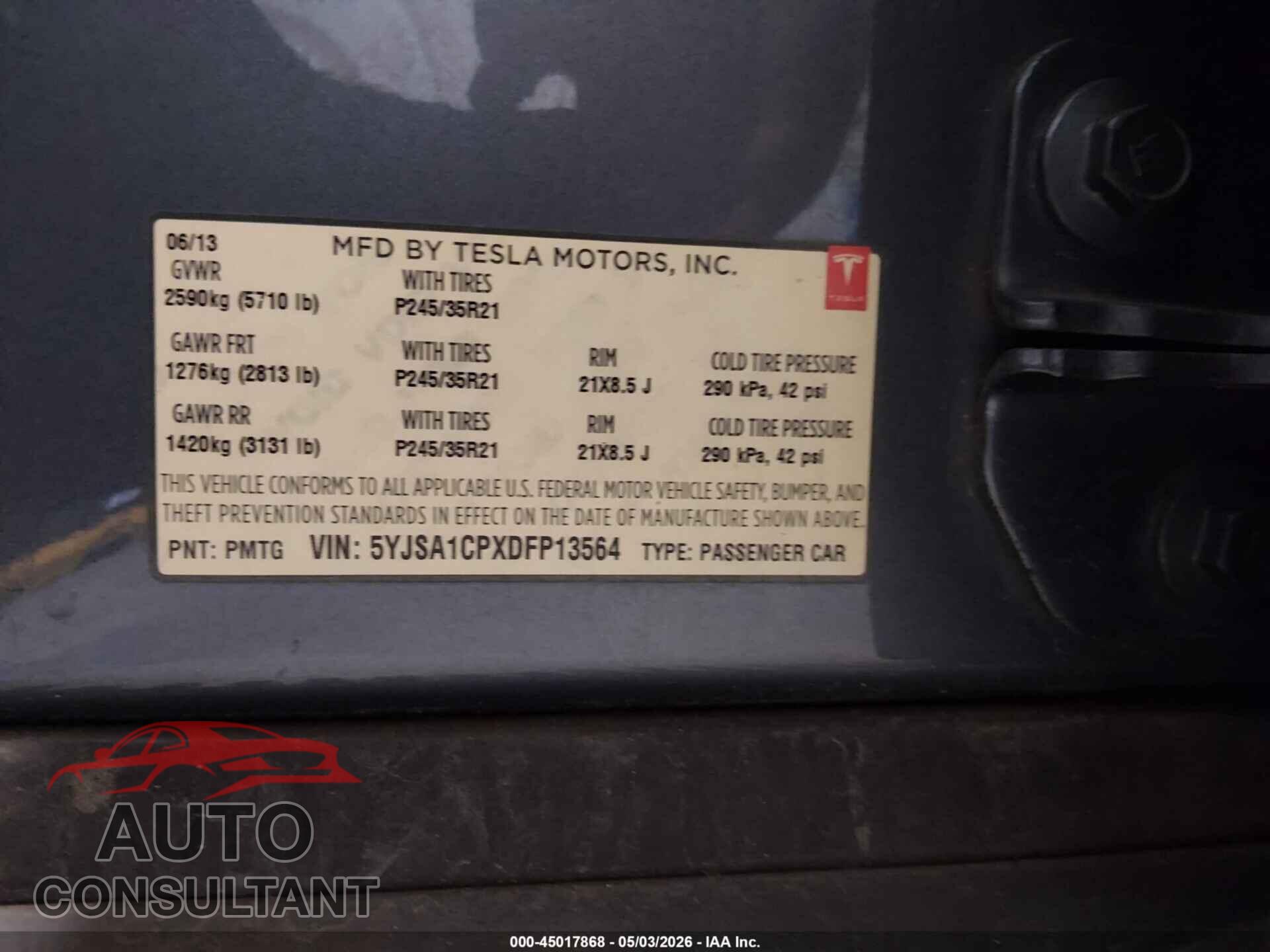 TESLA MODEL S 2013 - 5YJSA1CPXDFP13564