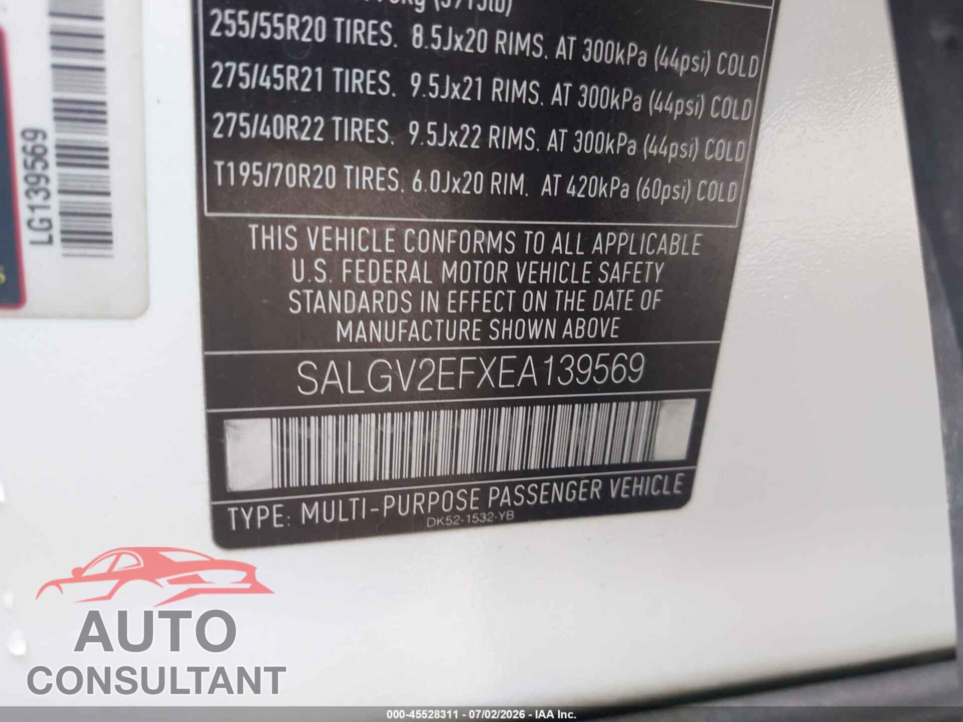 LAND ROVER RANGE ROVER 2014 - SALGV2EFXEA139569
