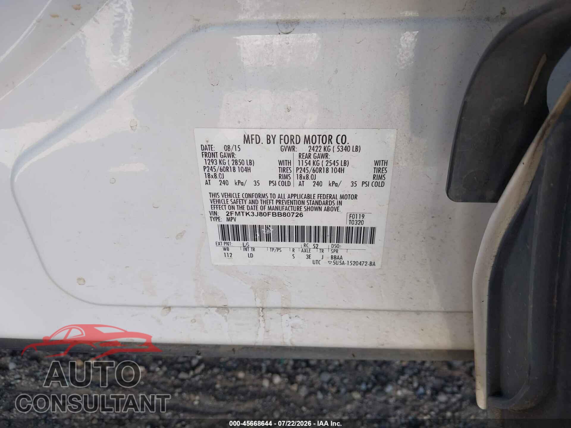 FORD EDGE 2015 - 2FMTK3J80FBB80726
