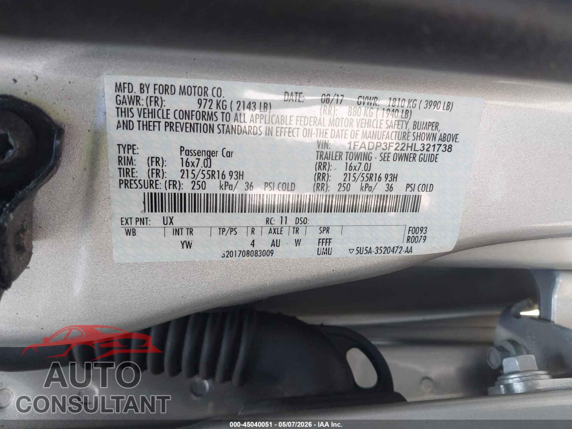 FORD FOCUS 2017 - 1FADP3F22HL321738