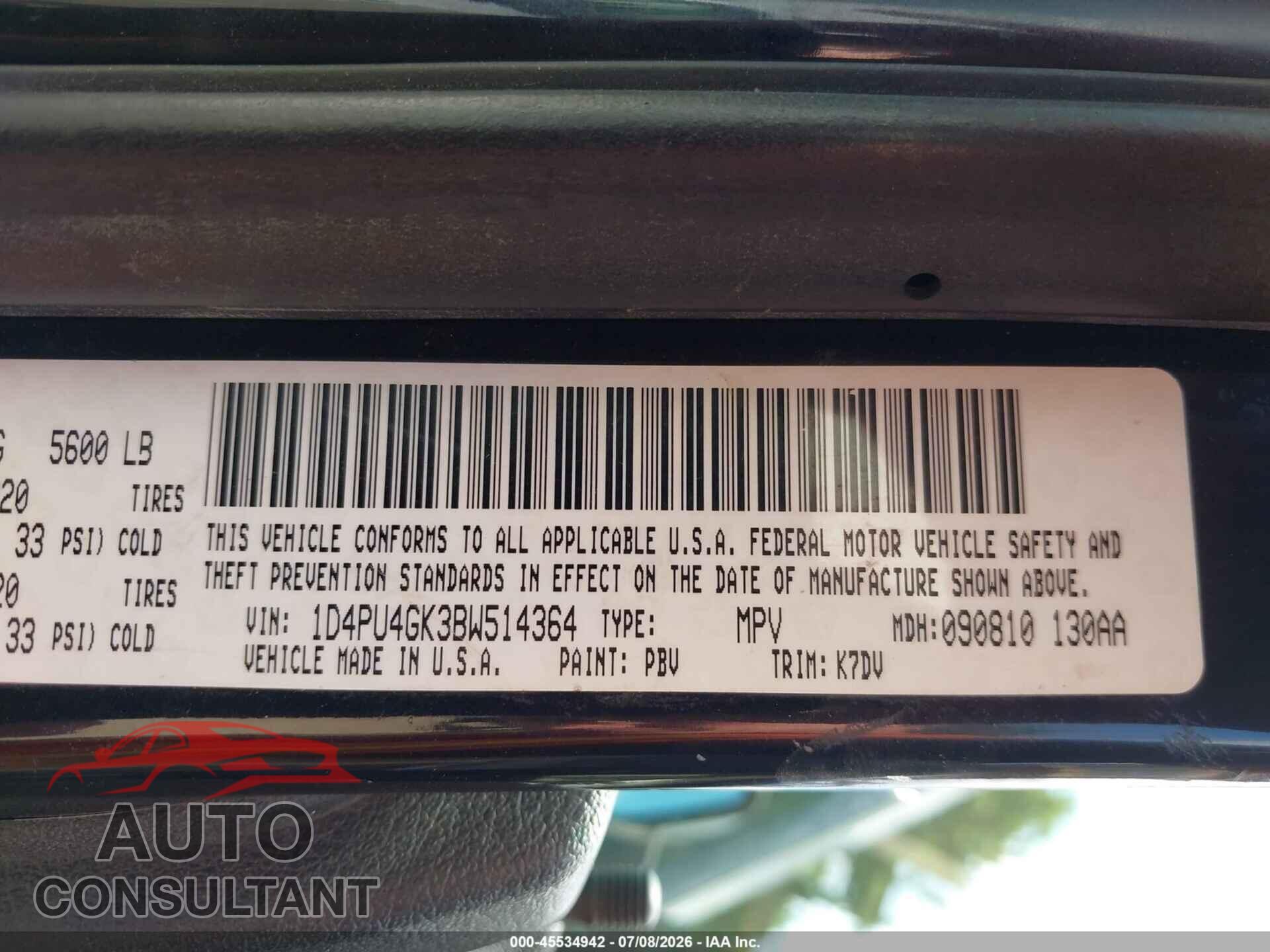 DODGE NITRO 2011 - 1D4PU4GK3BW514364