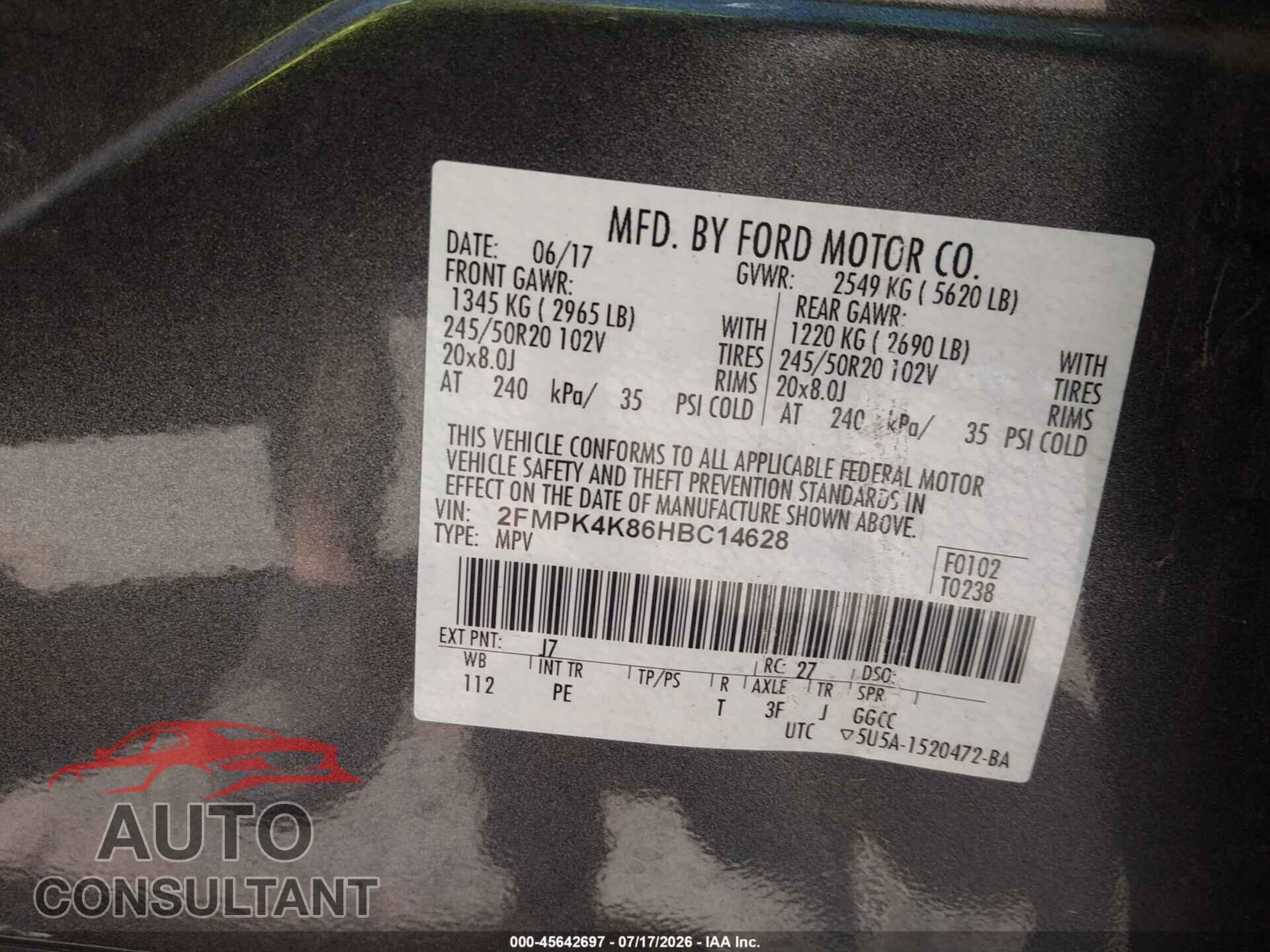 FORD EDGE 2017 - 2FMPK4K86HBC14628
