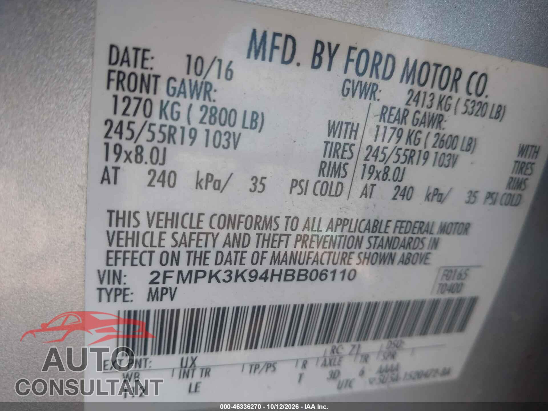FORD EDGE 2017 - 2FMPK3K94HBB06110