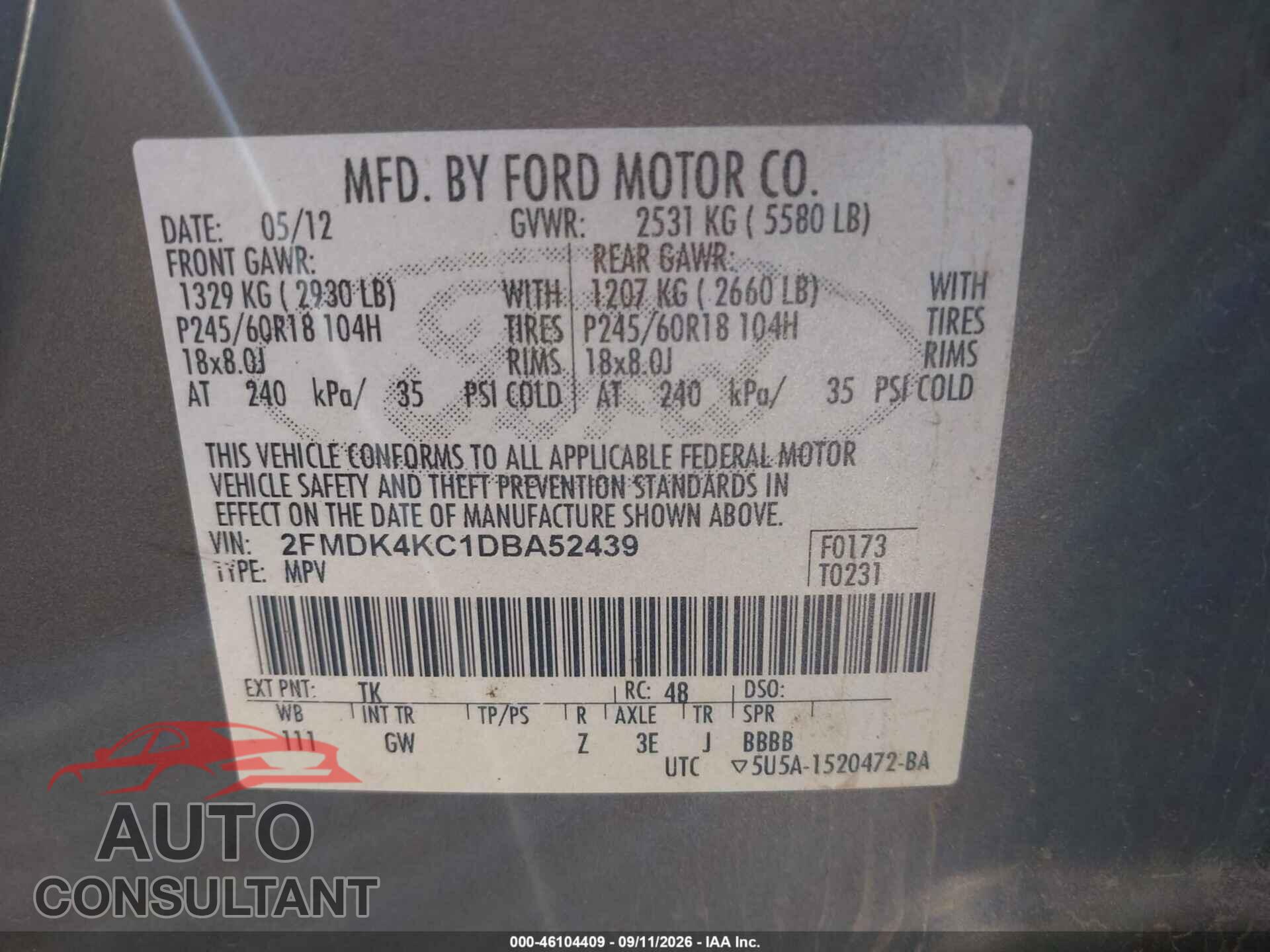 FORD EDGE 2013 - 2FMDK4KC1DBA52439
