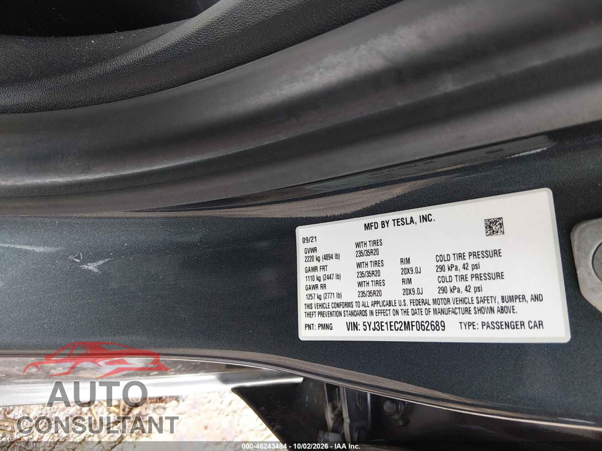 TESLA MODEL 3 2021 - 5YJ3E1EC2MF062689