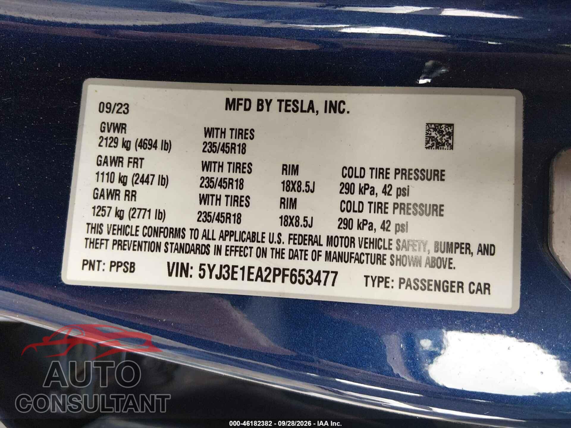 TESLA MODEL 3 2023 - 5YJ3E1EA2PF653477