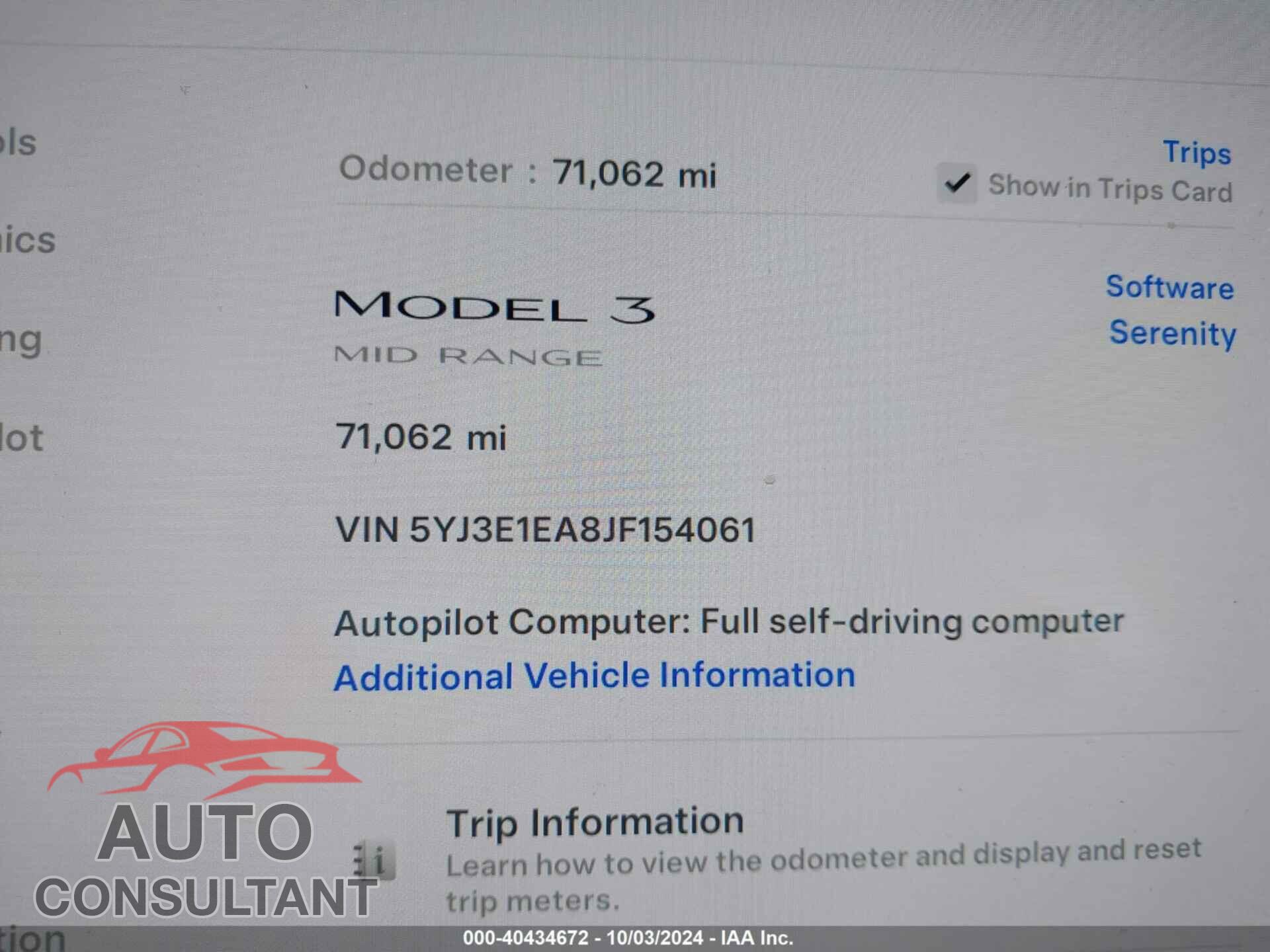 TESLA MODEL 3 2018 - 5YJ3E1EA8JF154061