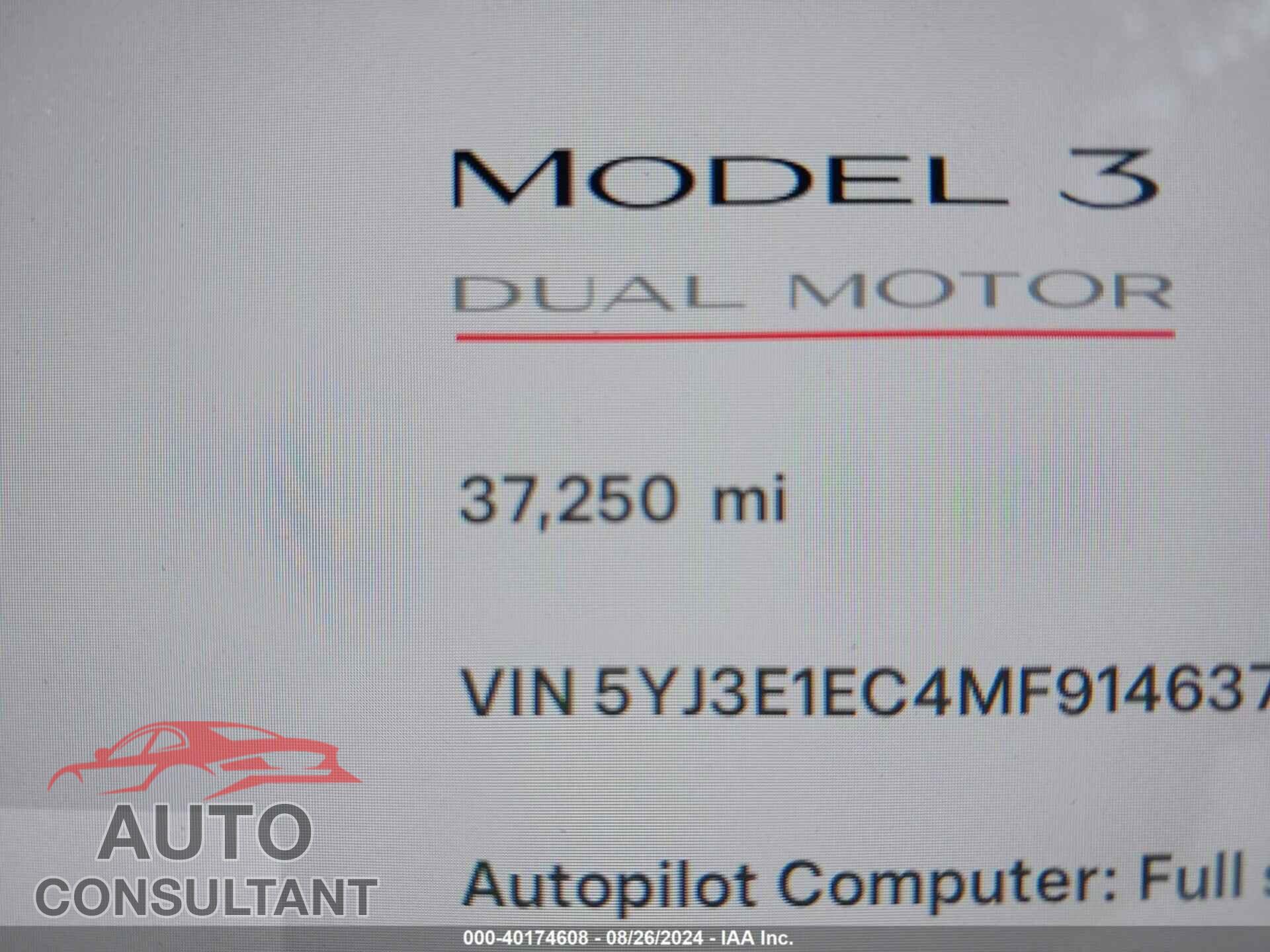 TESLA MODEL 3 2021 - 5YJ3E1EC4MF914637