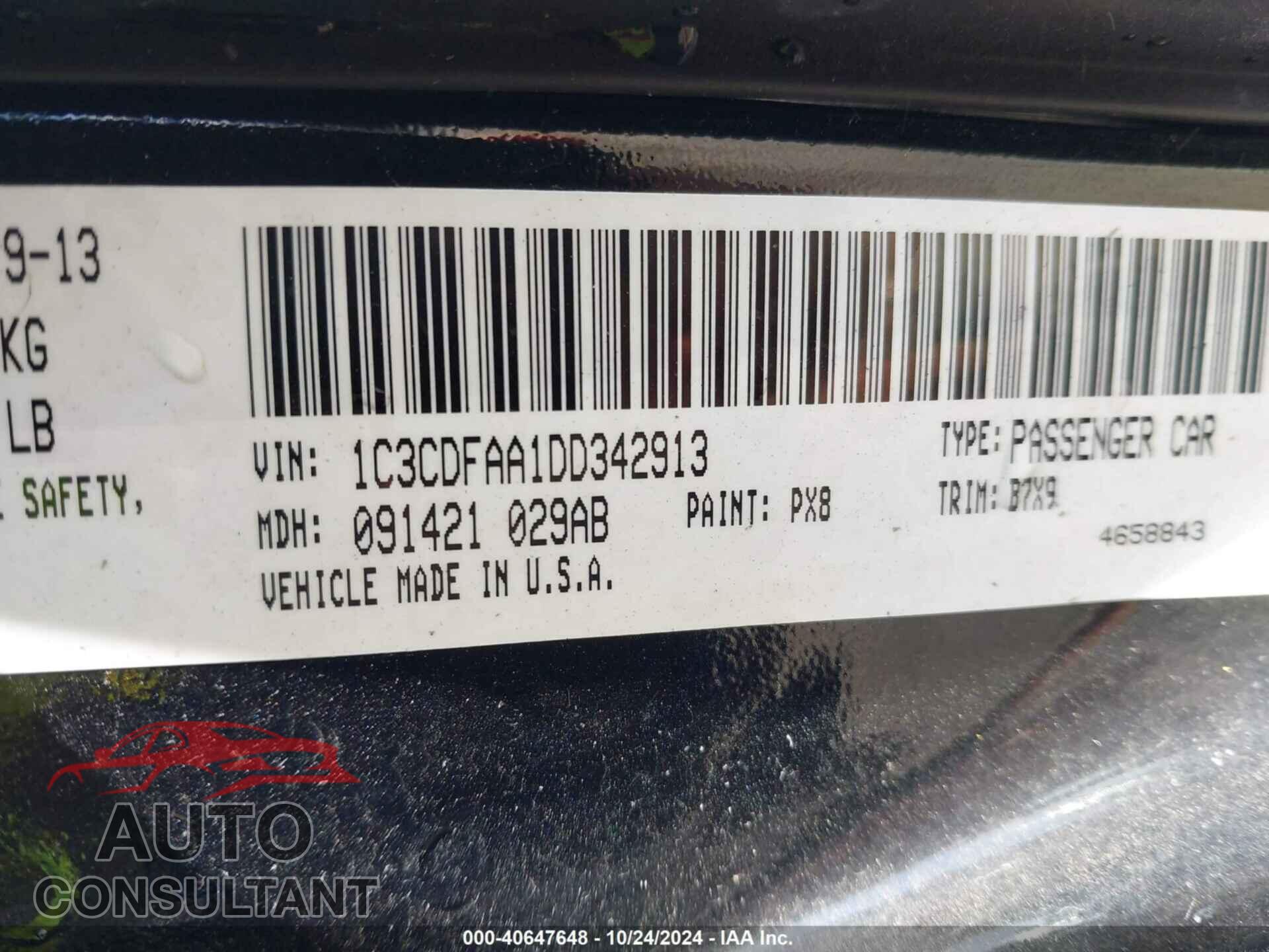 DODGE DART 2013 - 1C3CDFAA1DD342913