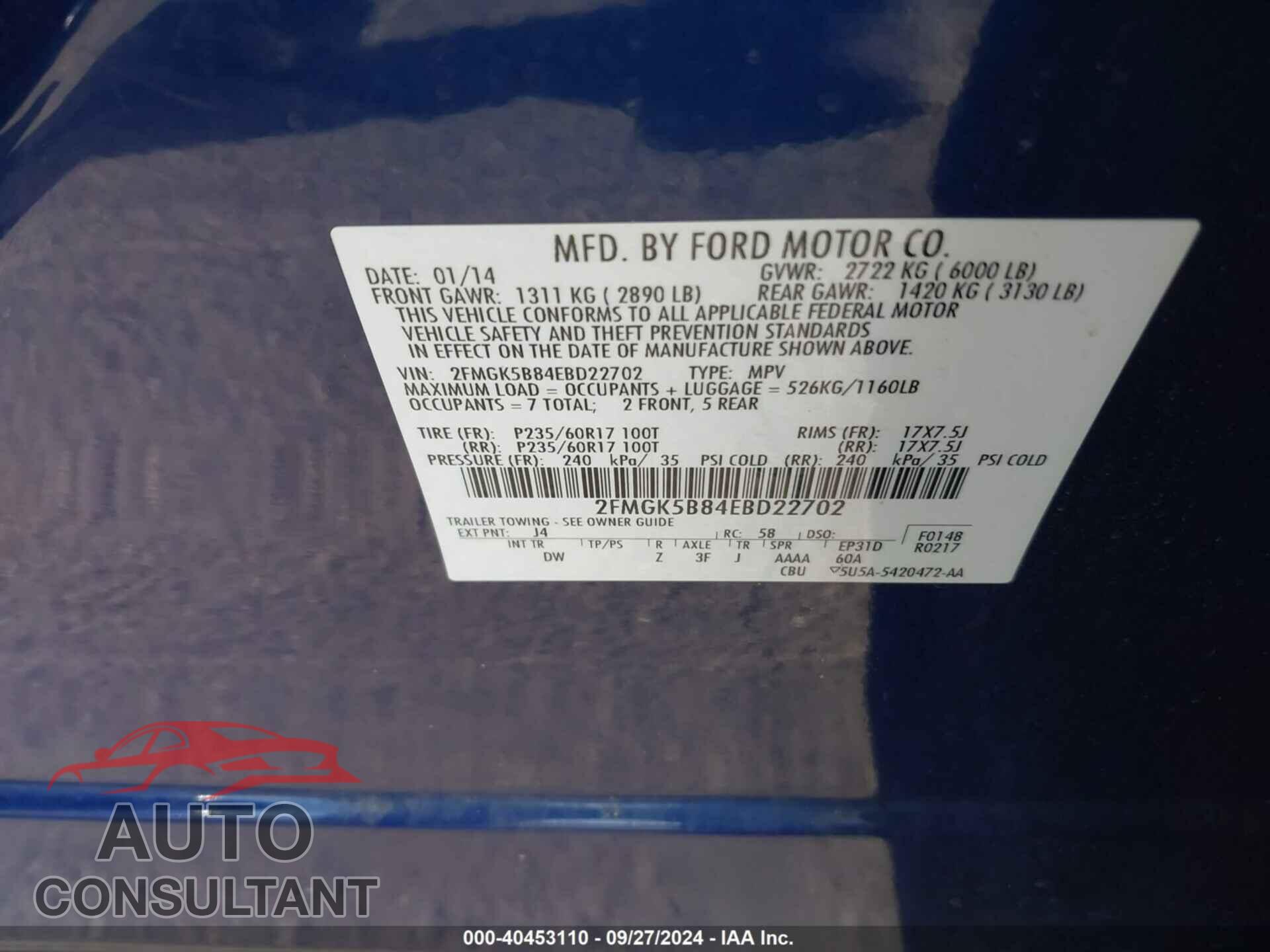 FORD FLEX 2014 - 2FMGK5B84EBD22702