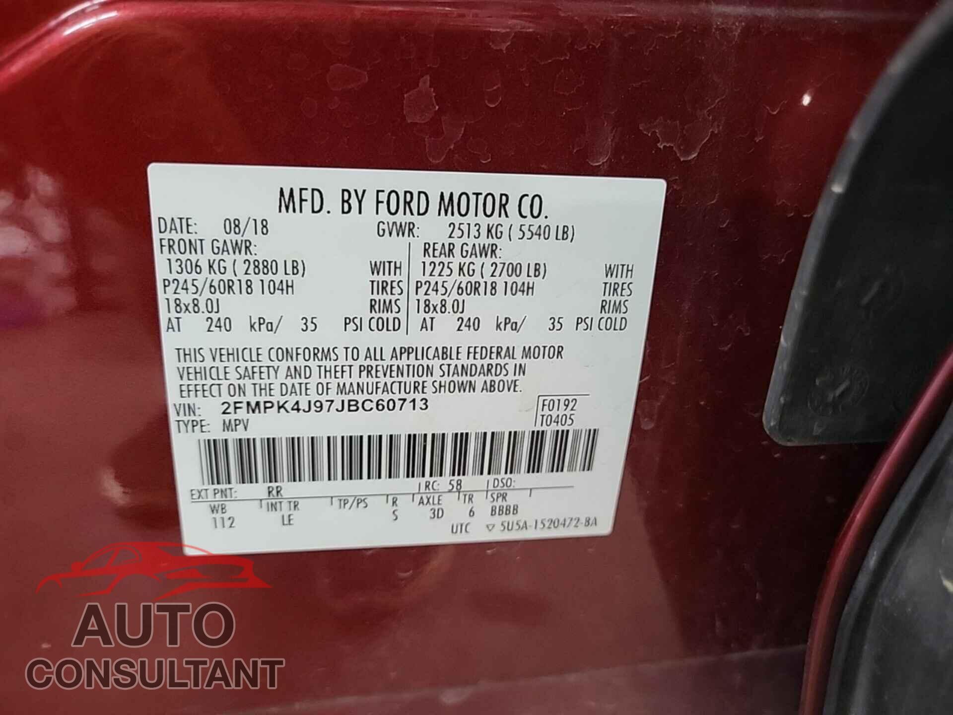 FORD EDGE 2018 - 2FMPK4J97JBC60713