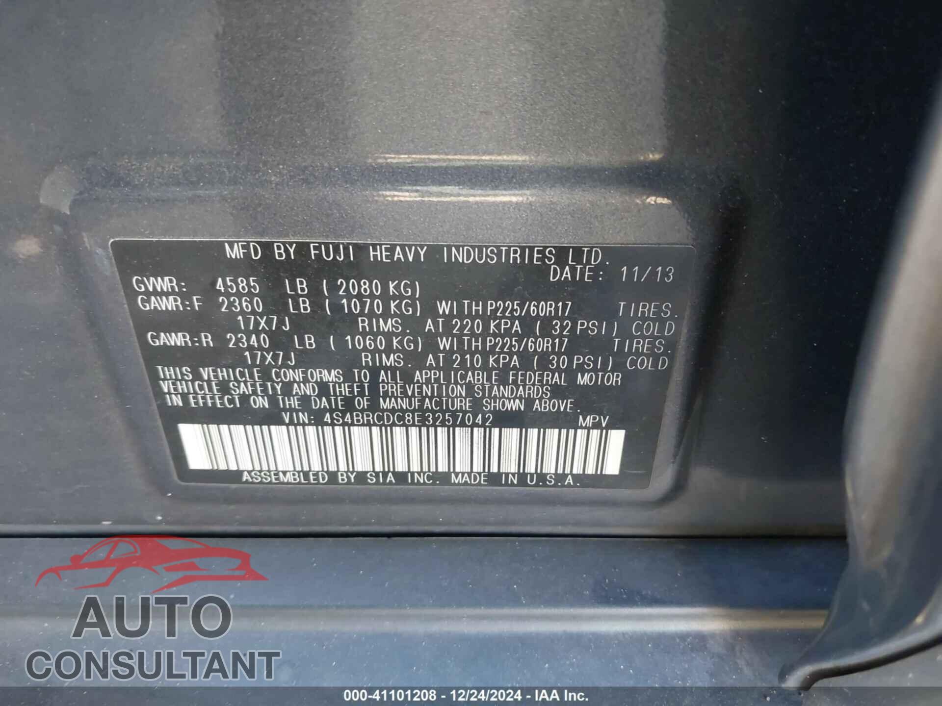 SUBARU OUTBACK 2014 - 4S4BRCDC8E3257042