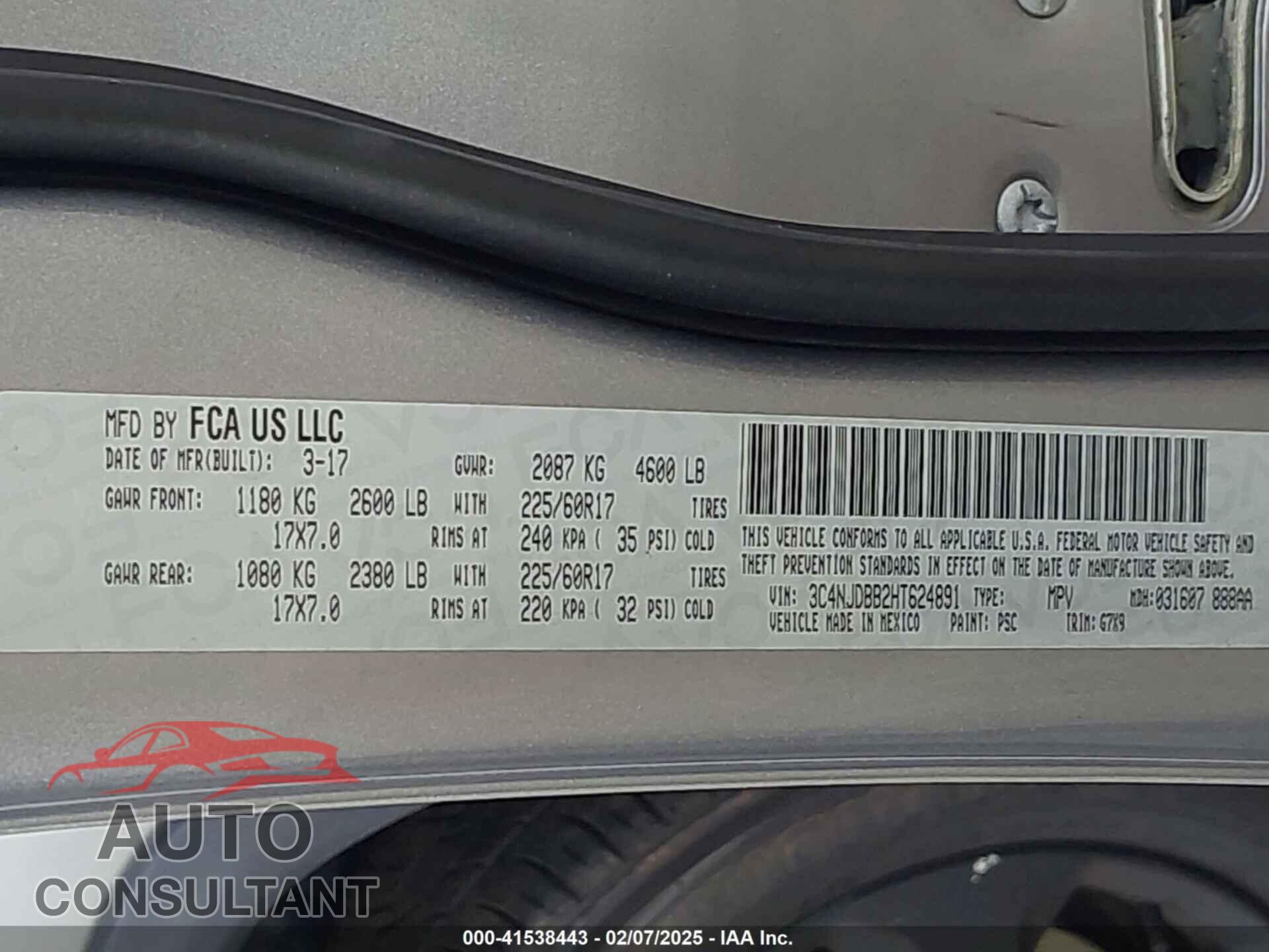 JEEP NEW COMPASS 2017 - 3C4NJDBB2HT624891