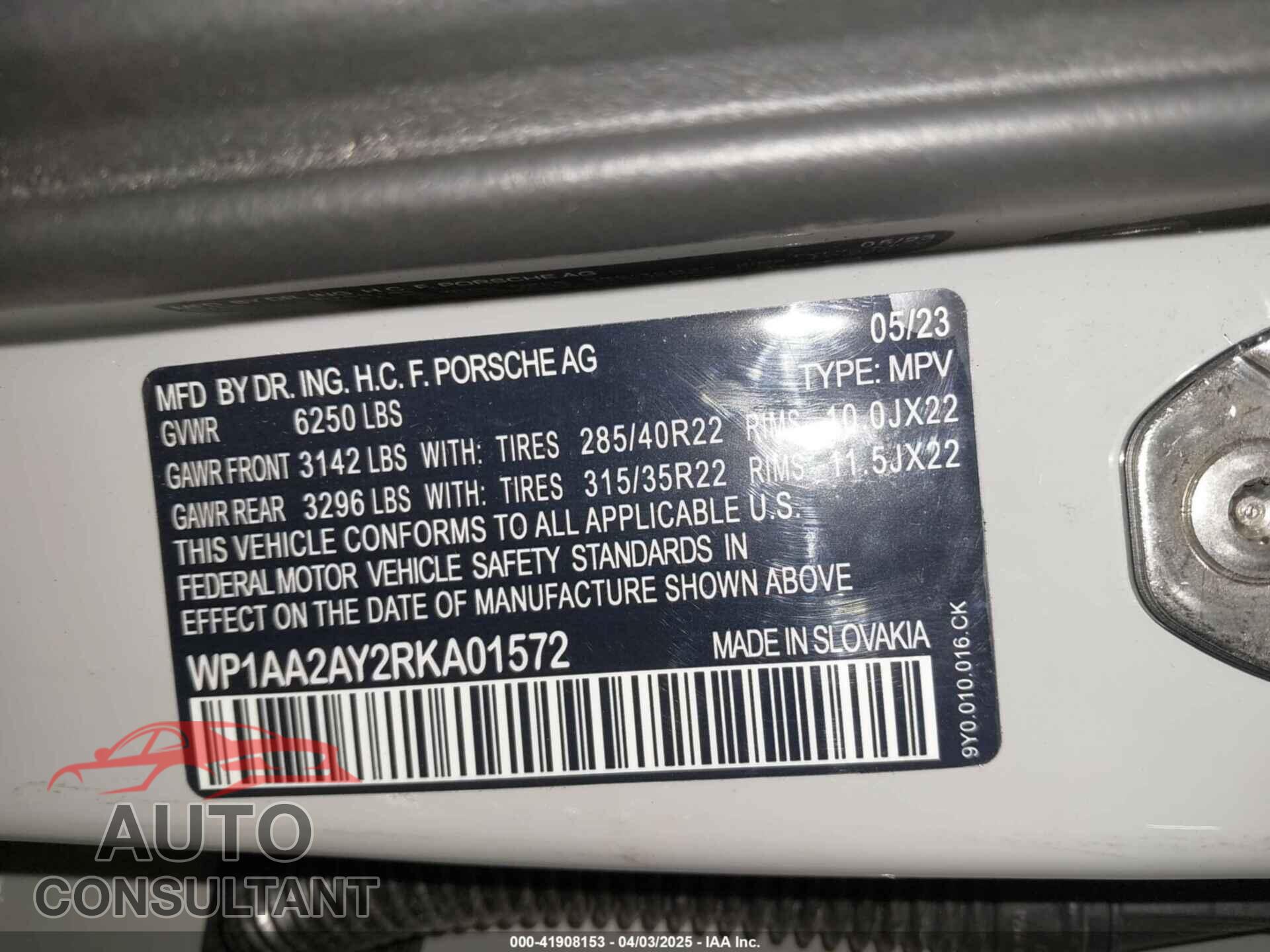 PORSCHE CAYENNE 2024 - WP1AA2AY5RDA01585