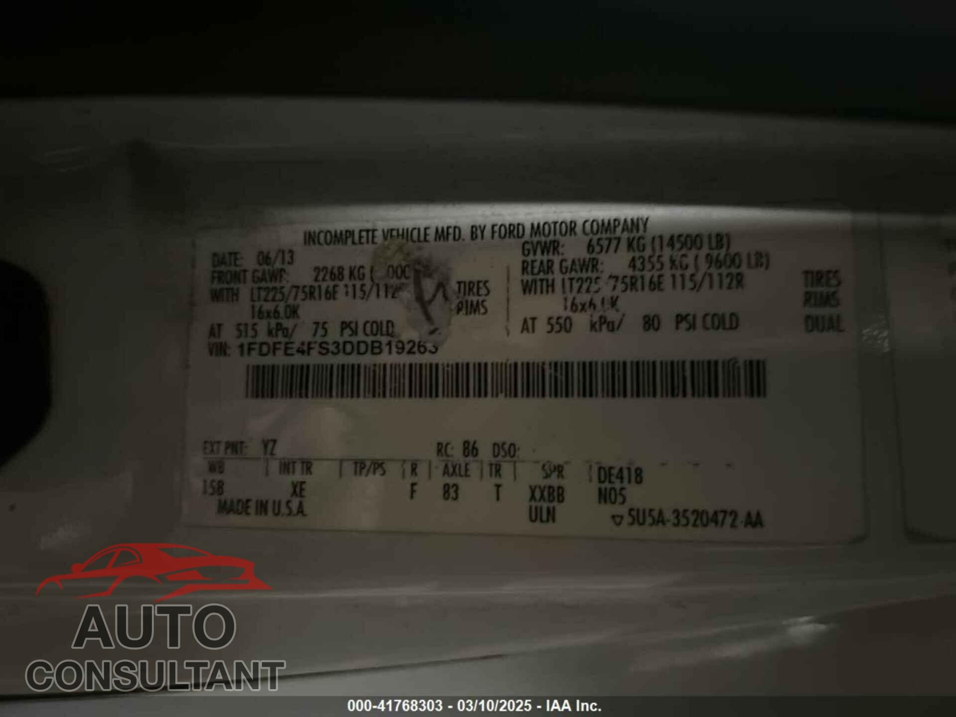FORD E-450 CUTAWAY 2013 - 1FDFE4FS3DDB19263