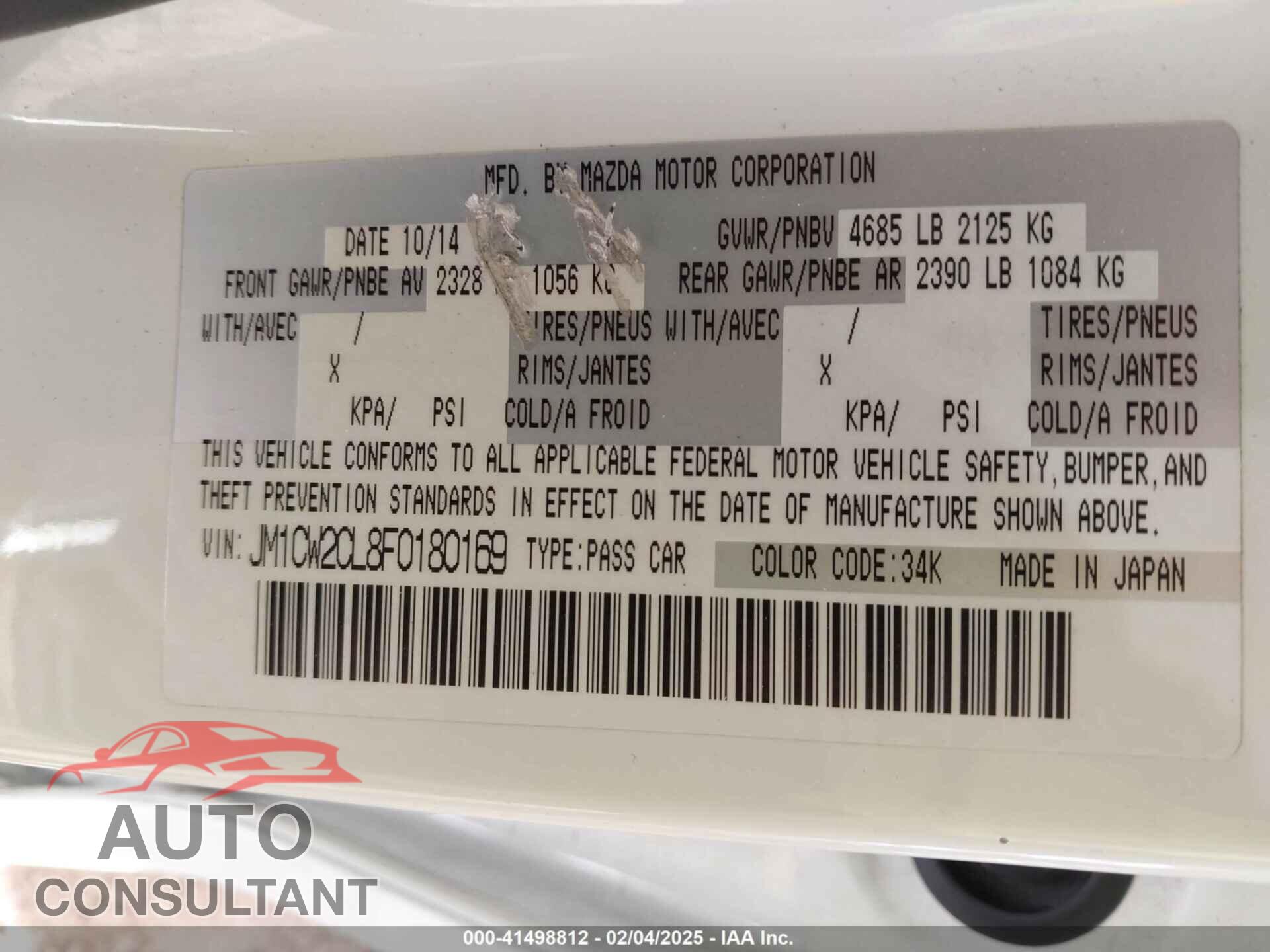 MAZDA MAZDA5 2015 - JM1CW2CL8F0180169