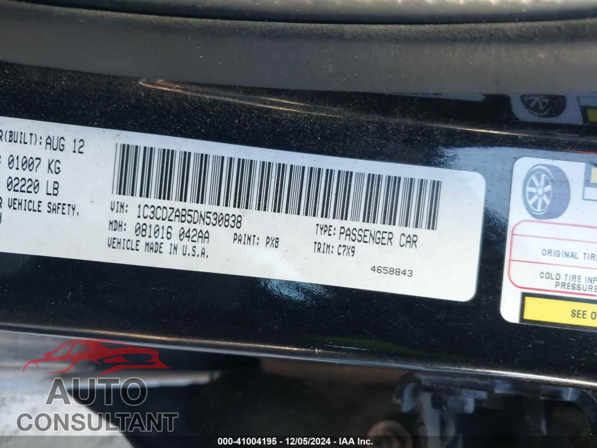 DODGE AVENGER 2013 - 1C3CDZAB5DN530838