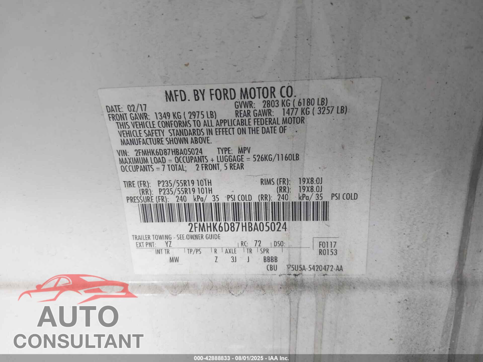 FORD FLEX 2017 - 2FMHK6D87HBA05024
