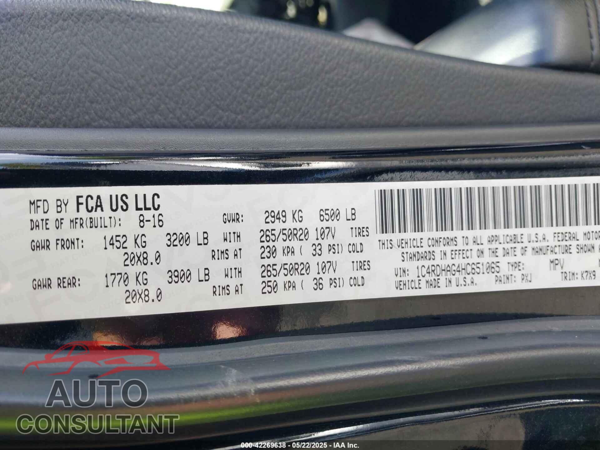 DODGE DURANGO 2017 - 1C4RDHAG4HC651065