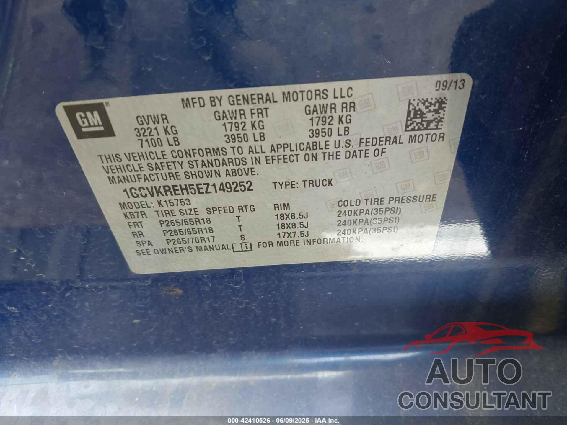 CHEVROLET SILVERADO 1500 2014 - 1GCVKREH5EZ149252